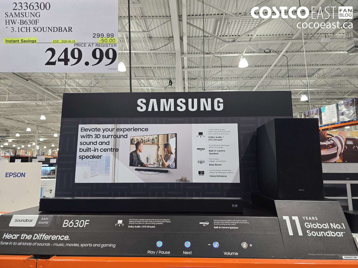 2336300 SAMSUNG HW-B630F 3.1CH SOUNDBAR ($50.00 INSTANT SAVINGS EXPIRES ON 2026-06-18) $249.99