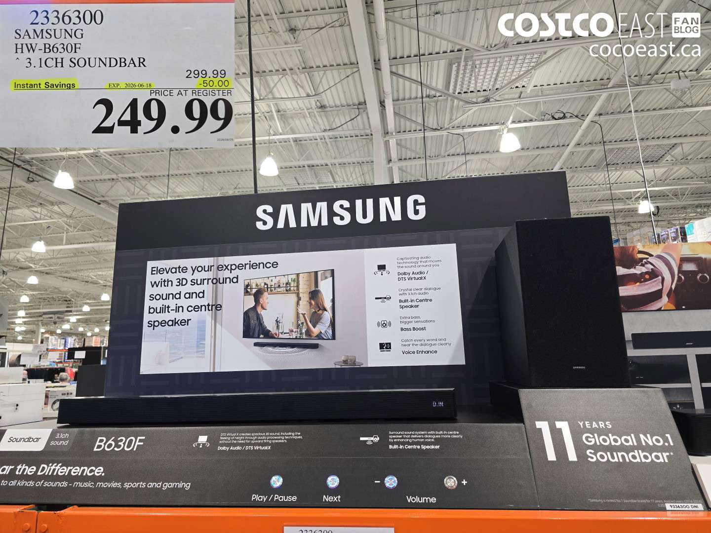 2336300 SAMSUNG HW-B630F 3.1CH SOUNDBAR ($50.00 INSTANT SAVINGS EXPIRES ON 2026-06-18) $249.99
