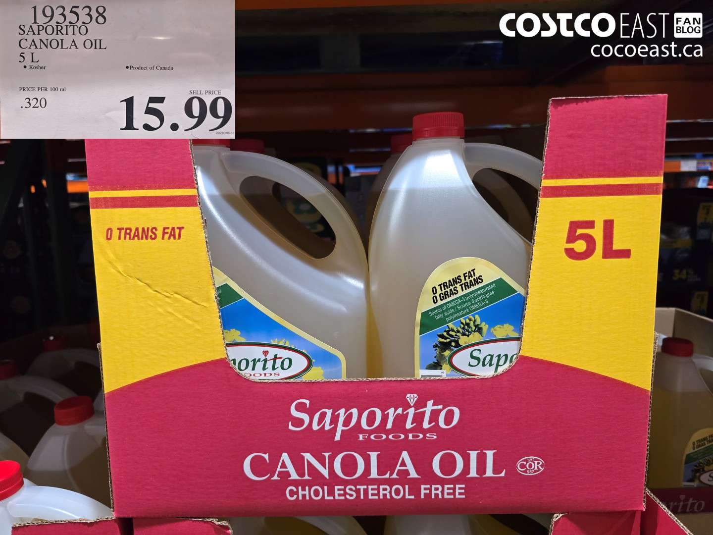 193538 SAPORITO CANOLA OIL 5 L $15.99