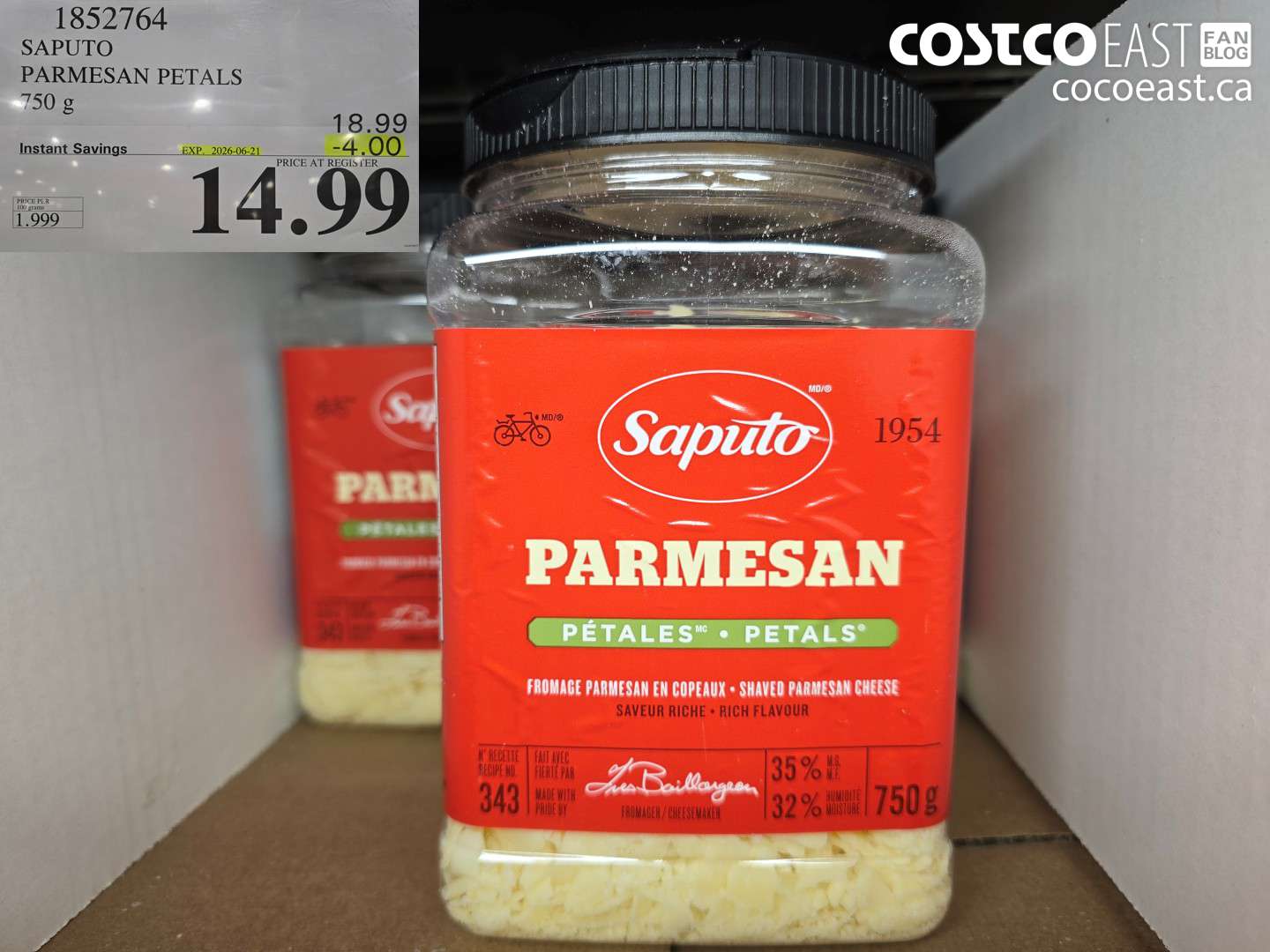 1852764 SAPUTO PARMESAN PETALS 750 G ($4.00 INSTANT SAVINGS EXPIRES ON 2026-06-21) $14.99