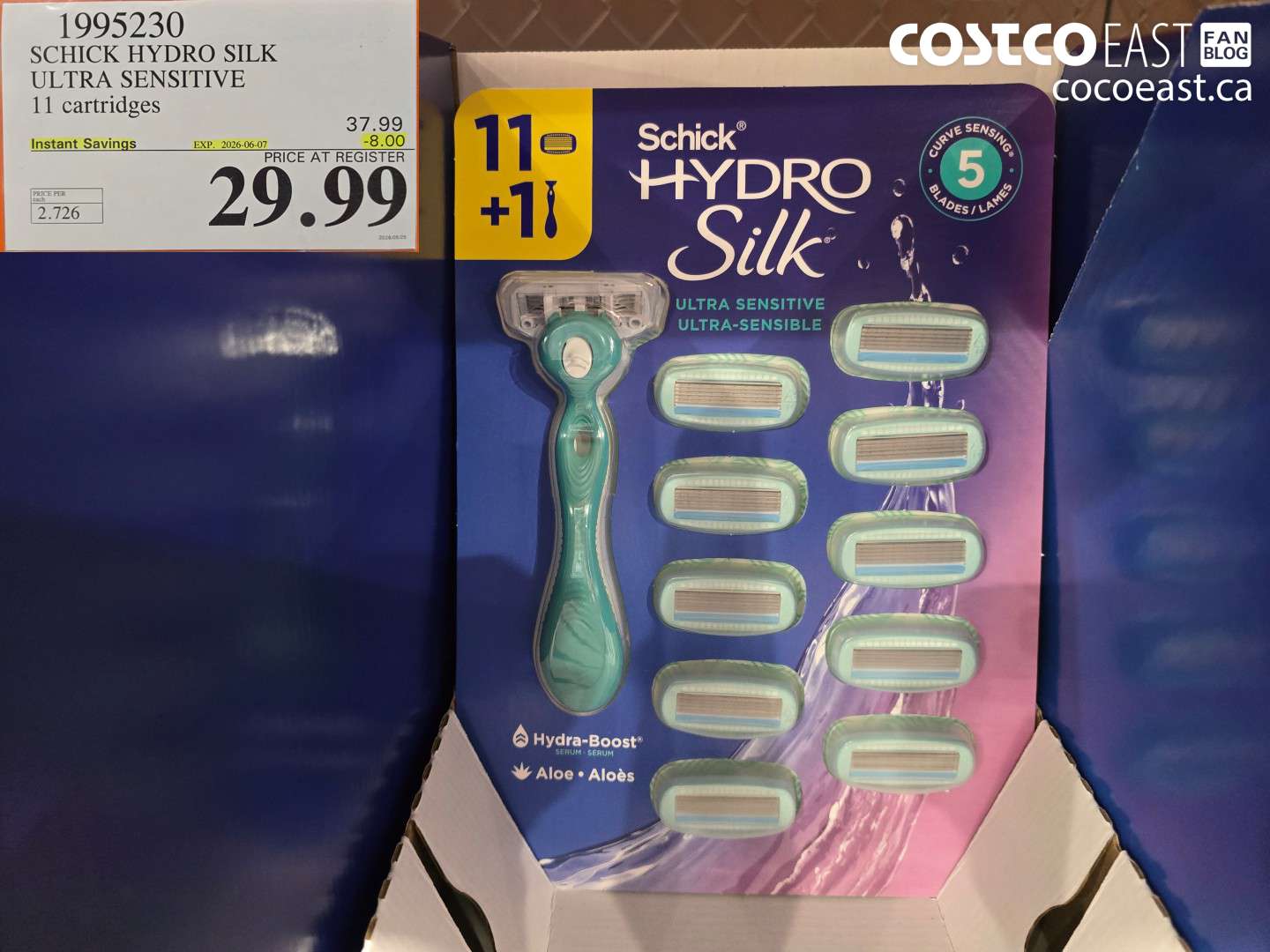 1995230 SCHICK HYDRO SILK ULTRA SENSITIVE 11 CARTRIDGES ($8.00 INSTANT SAVINGS EXPIRES ON 2026-06-07) $29.99