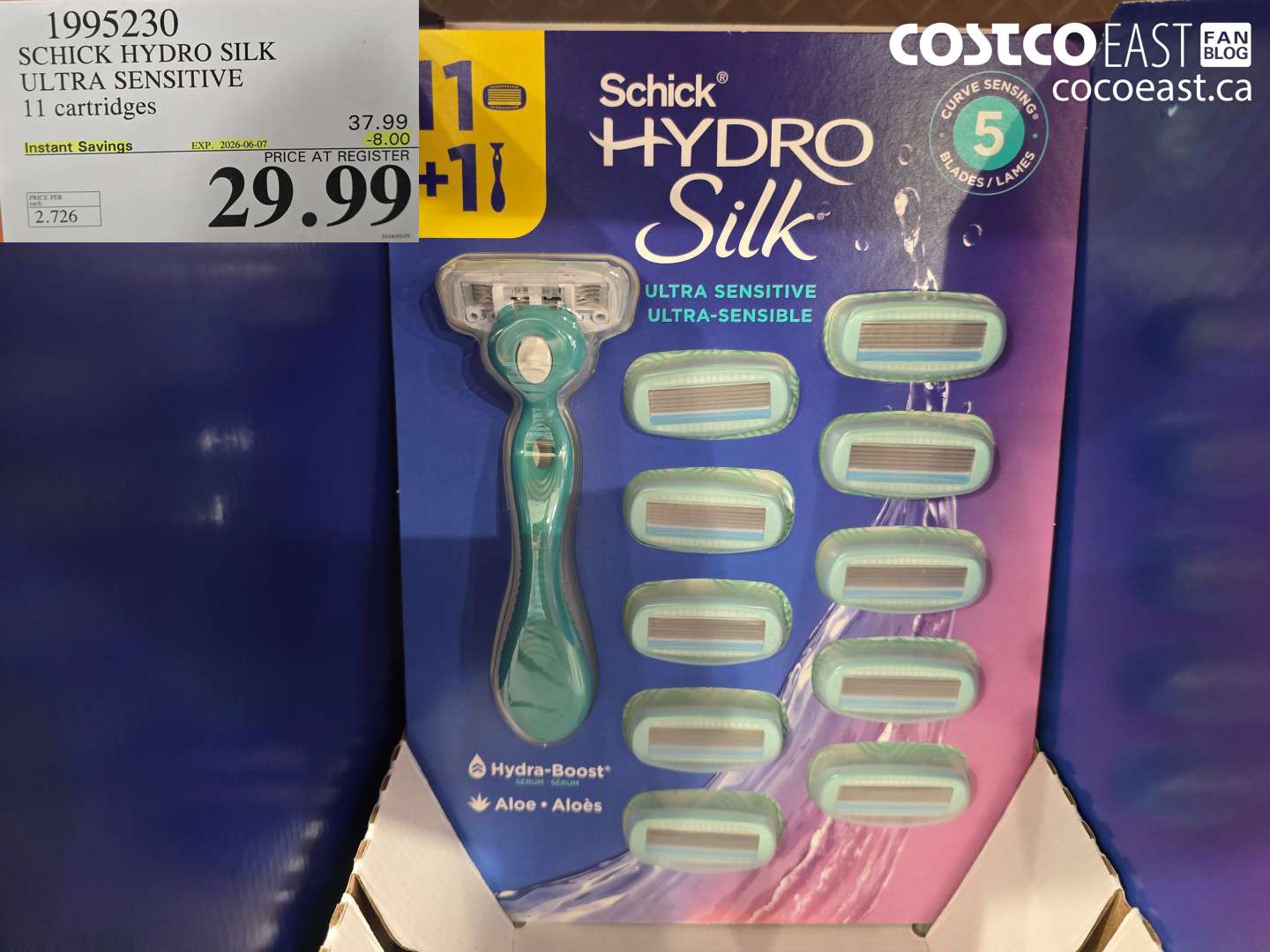 1995230 SCHICK HYDRO SILK ULTRA SENSITIVE 11 CARTRIDGES ($8.00 INSTANT SAVINGS EXPIRES ON 2026-06-07) $29.99
