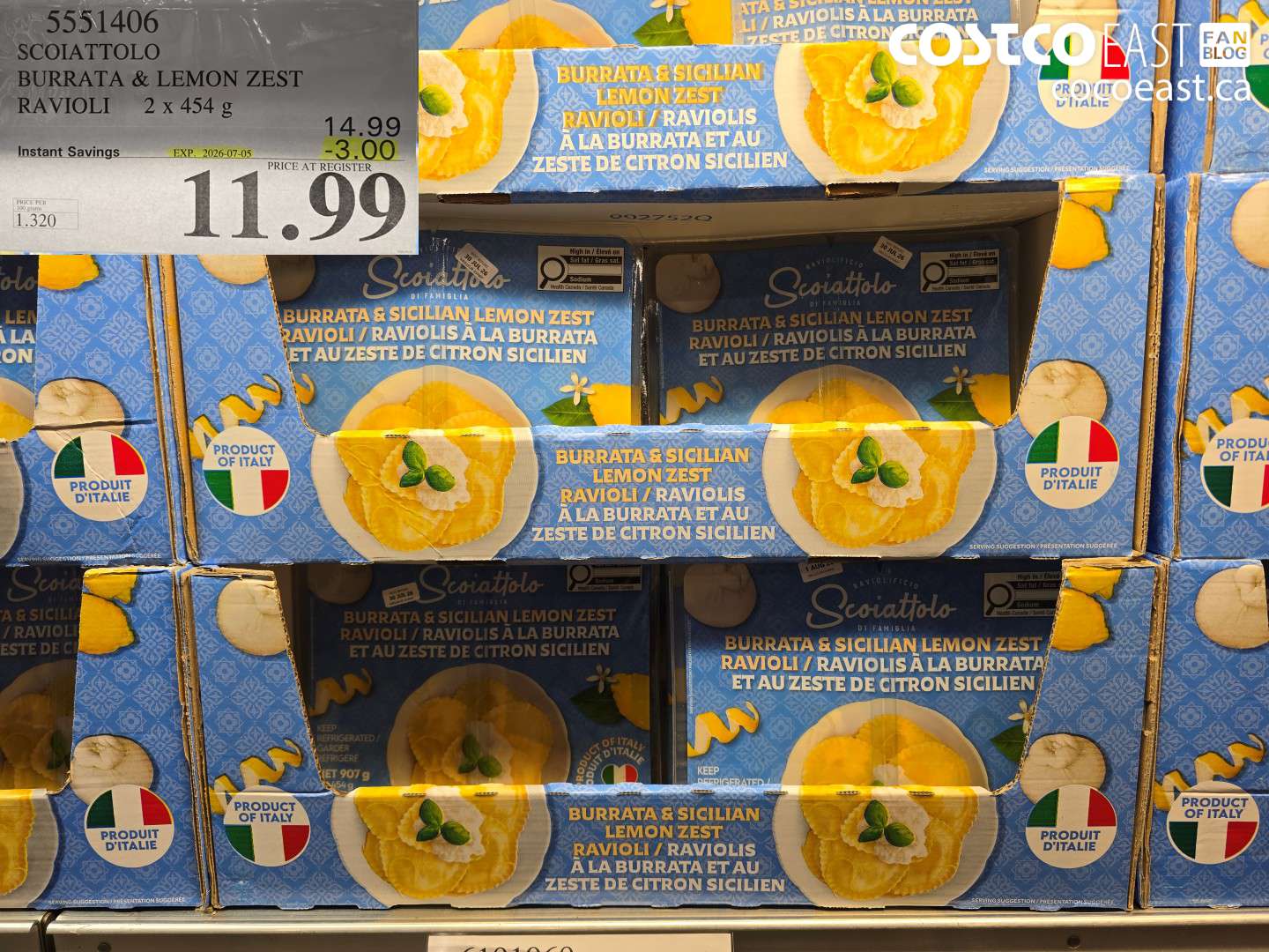 5551406 SCIATTOTOLO BURRATA & LEMON ZEST RAVIOLI 2 X 454 G ($3.00 INSTANT SAVINGS EXPIRES ON 2026-07-05) $11.99