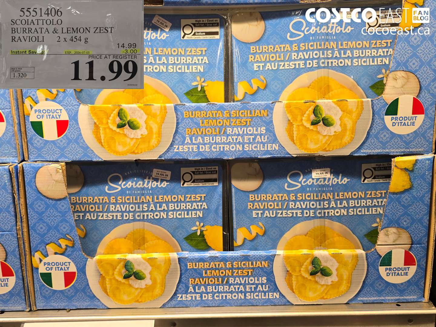 5551406 SCOIATTOLO BURRATA & LEMON ZEST RAVIOLI 2 X 454 G ($3.00 INSTANT SAVINGS EXPIRES ON 2026-07-05) $11.99