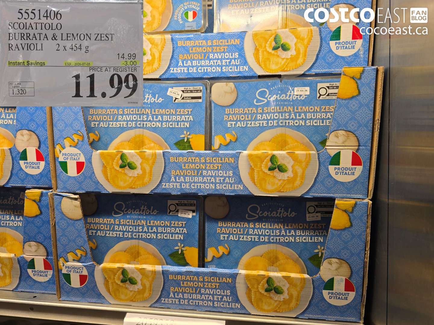 5551406 SCOIATTOLO BURRATA & LEMON ZEST RAVIOLI 2 X 454 G ($3.00 INSTANT SAVINGS EXPIRES ON 2026-07-05) $11.99