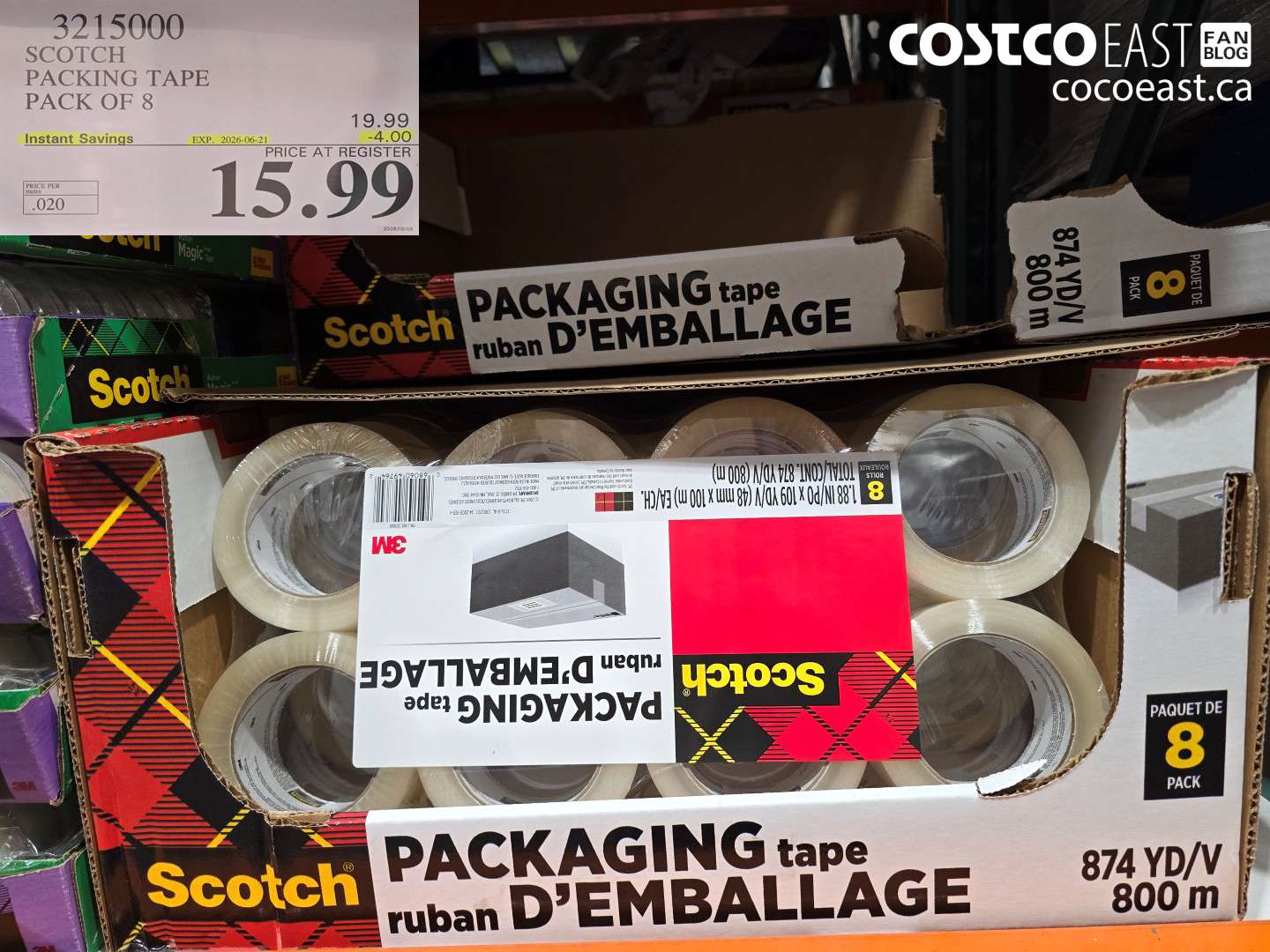 3215000 SCOTCH PACKING TAPE PACK OF 8 ($4.00 INSTANT SAVINGS EXPIRES ON 2026-06-21) $15.99