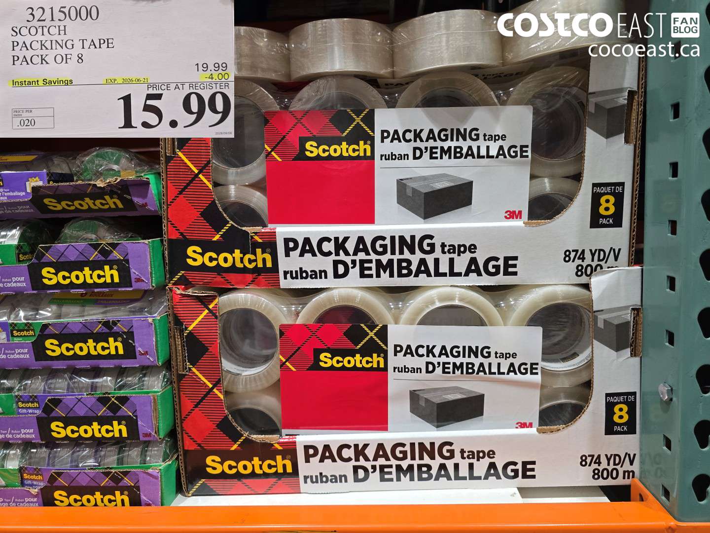 3215000 SCOTCH PACKING TAPE PACK OF 8 ($4.00 INSTANT SAVINGS EXPIRES ON 2026-06-21) $15.99