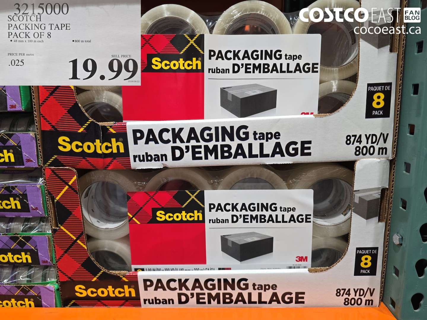 3215000 SCOTCH PACKING TAPE PACK OF 8 $19.99