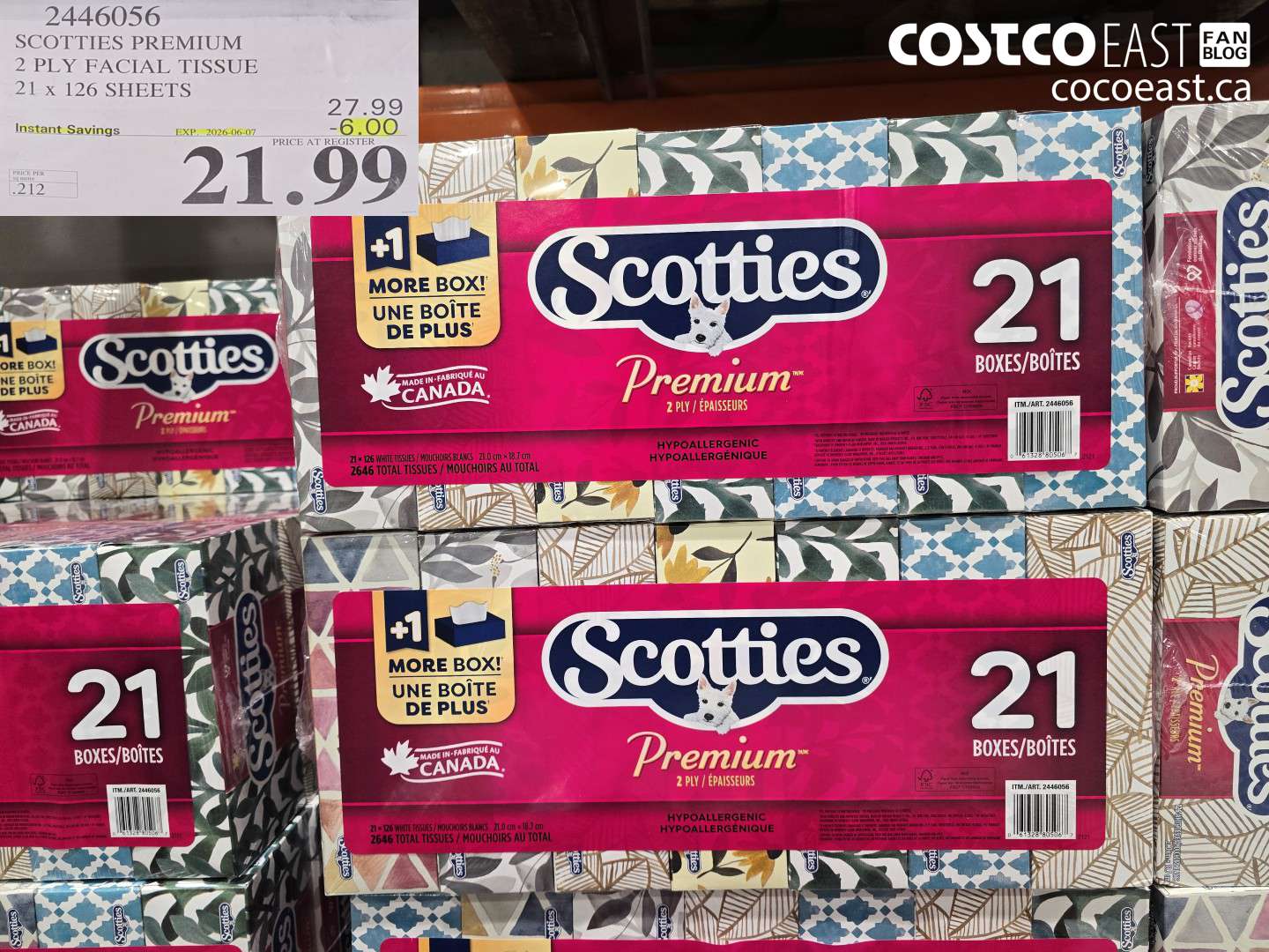 2446056 SCOTTIES PREMIUM 2 PLY FACIAL TISSUE 21 X 126 SHEETS ($6.00 INSTANT SAVINGS EXPIRES ON 2026-06-07) $21.99