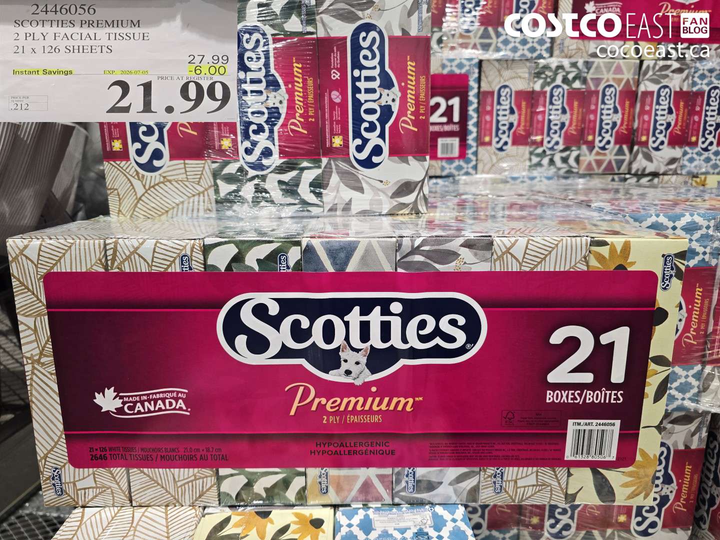 2446056 SCOTTIES PREMIUM 2 PLY FACIAL TISSUE 21 X 126 SHEETS ($6.00 INSTANT SAVINGS EXPIRES ON 2026-07-05) $21.99