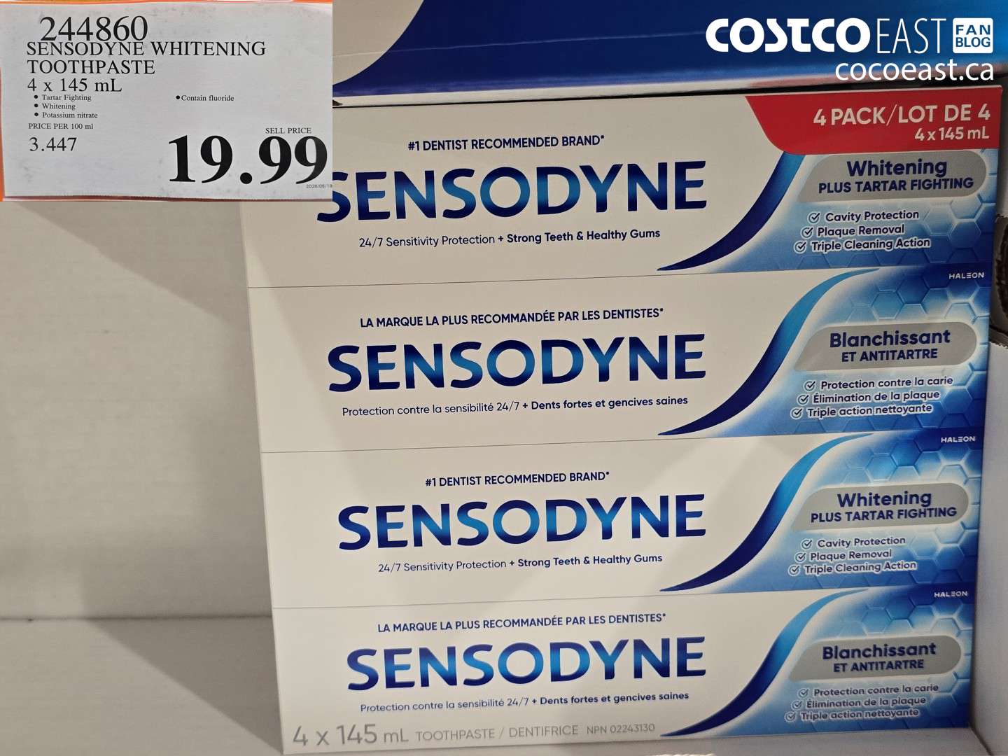 244860 SENSODYNE WHITENING TOOTHPASTE 4 X 145 ML $19.99
