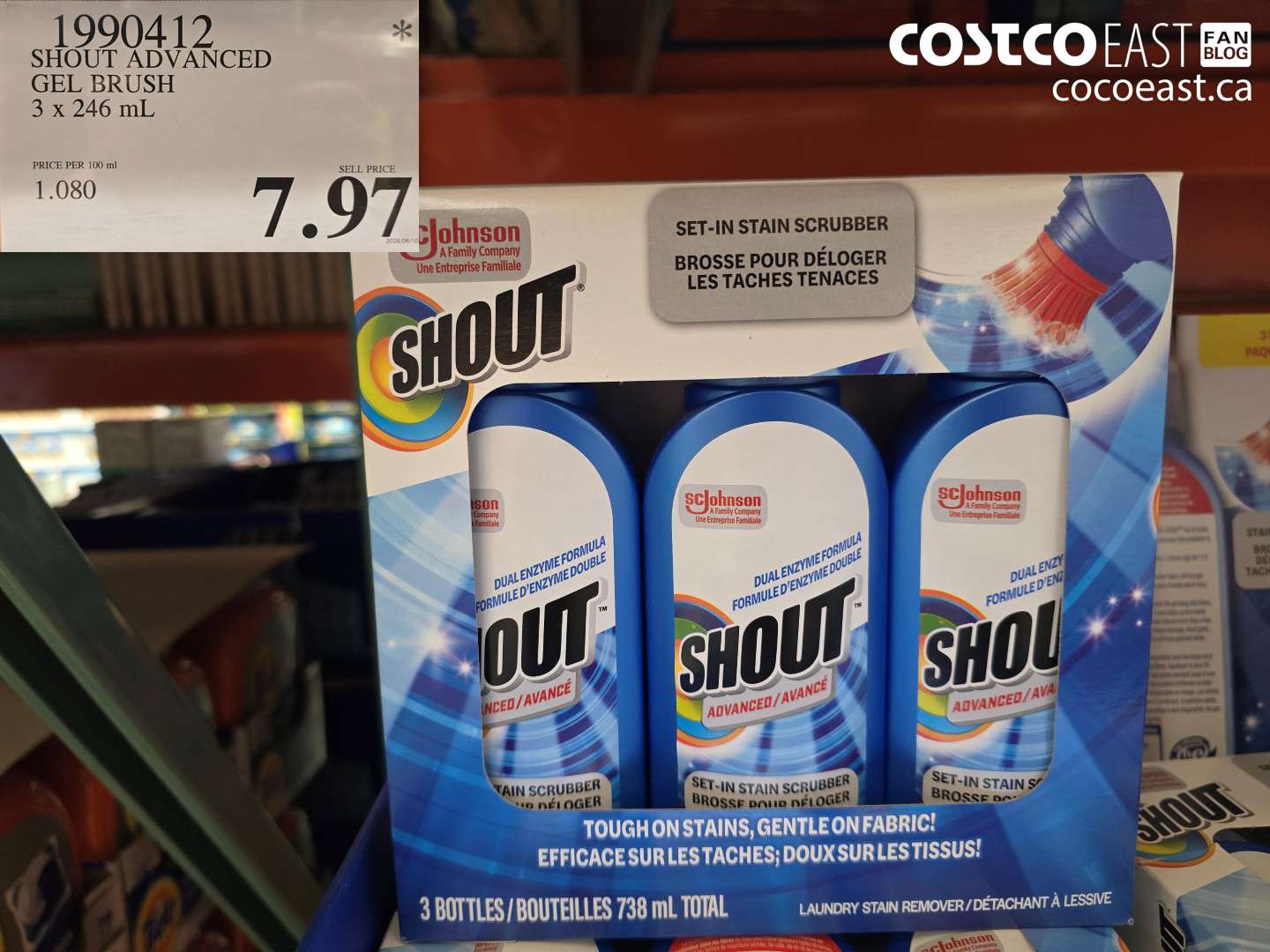 1990412 SHOUT ADVANCED GEL BRUSH 3 X 246 ML $7.97