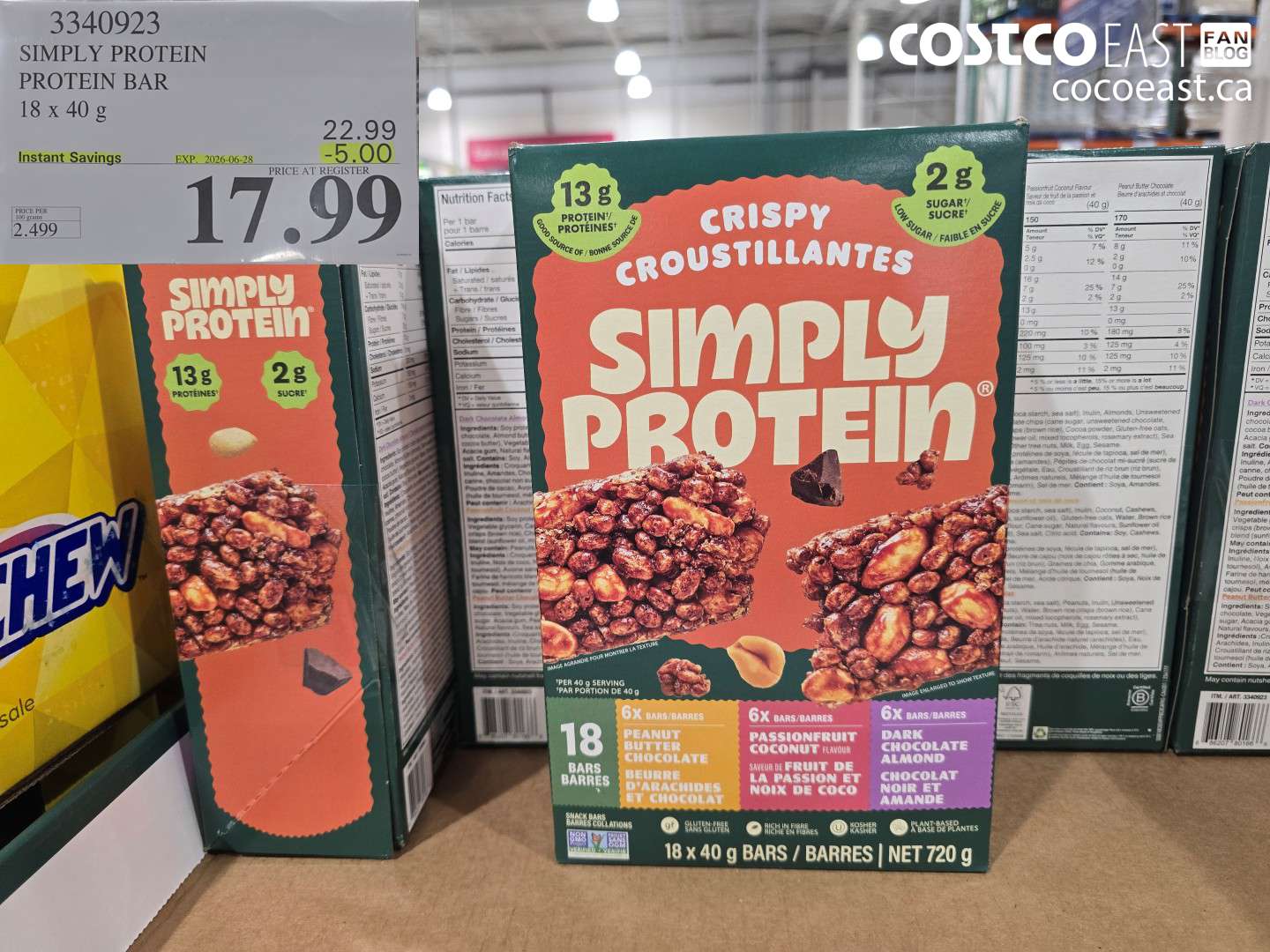3340923 SIMPLY PROTEIN PROTEIN BAR 18 X 40 G ($5.00 INSTANT SAVINGS EXPIRES ON 2026-06-28) $17.99