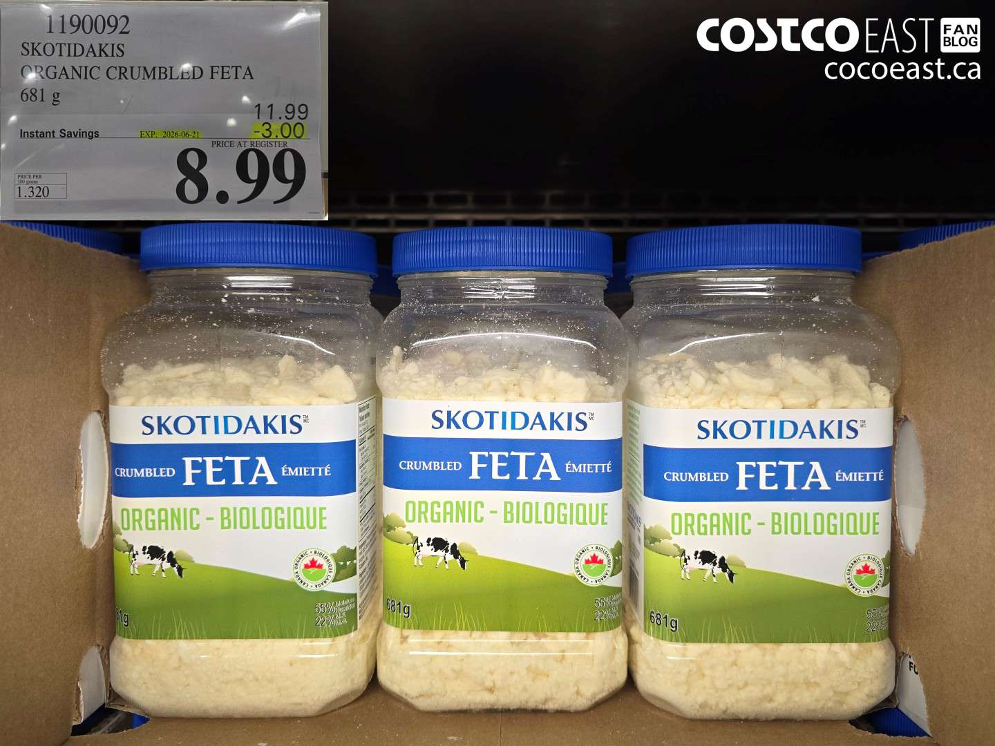1190092 SKOTIDAKIS ORGANIC CRUMBLED FETA 681 G ($3.00 INSTANT SAVINGS EXPIRES ON 2026-06-21) $8.99