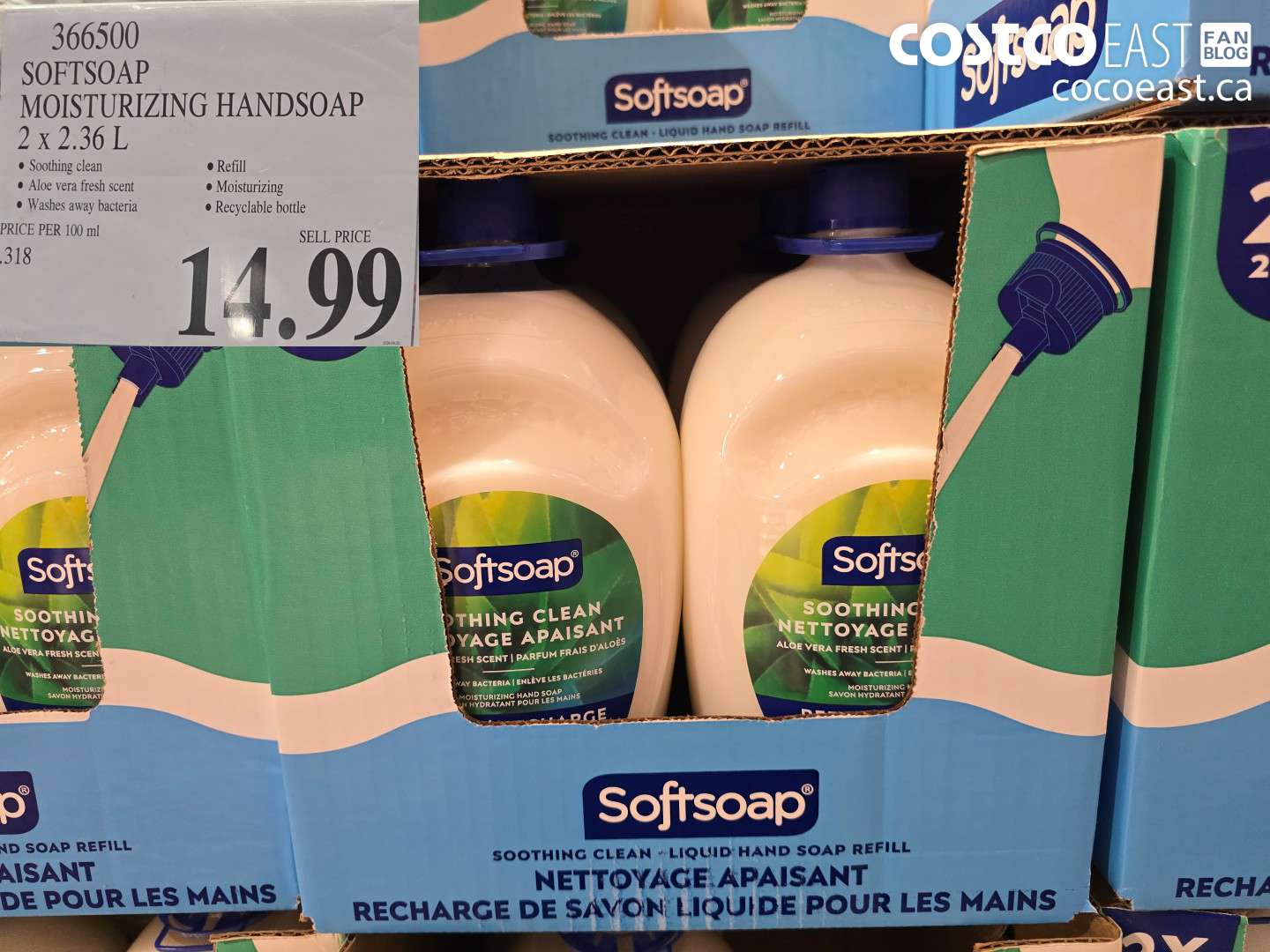 366500 SOFTSOAP MOISTURIZING HANDSOAP 2 X 2.36 L $14.99