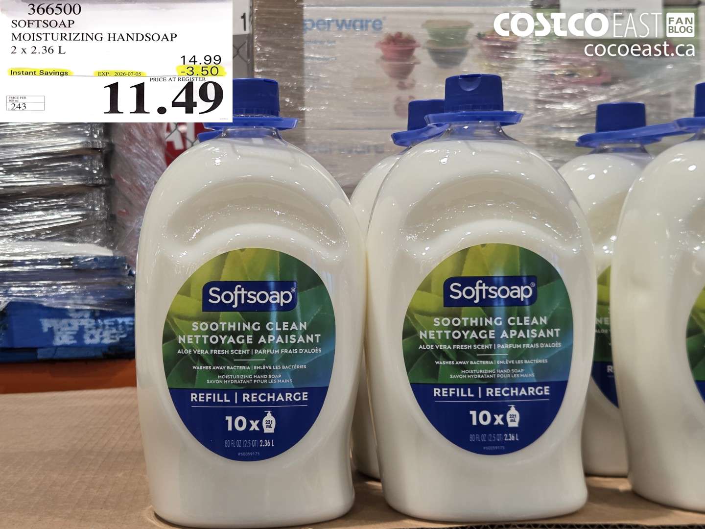 366500 SOFTSOAP MOISTURIZING HANDSOAP 2 X 2.36 L ($3.50 INSTANT SAVINGS EXPIRES ON 2026-07-05) $11.49