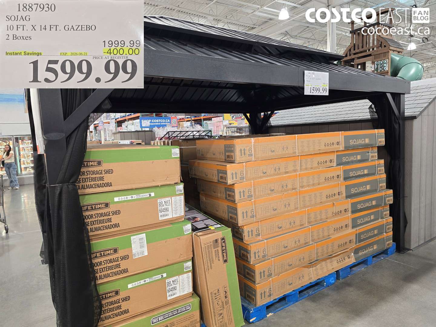 1887930 SOJAG 10 FT. X 14 FT. GAZEBO 2 BOXES ($400.00 INSTANT SAVINGS EXPIRES ON 2026-06-21) $1599.99