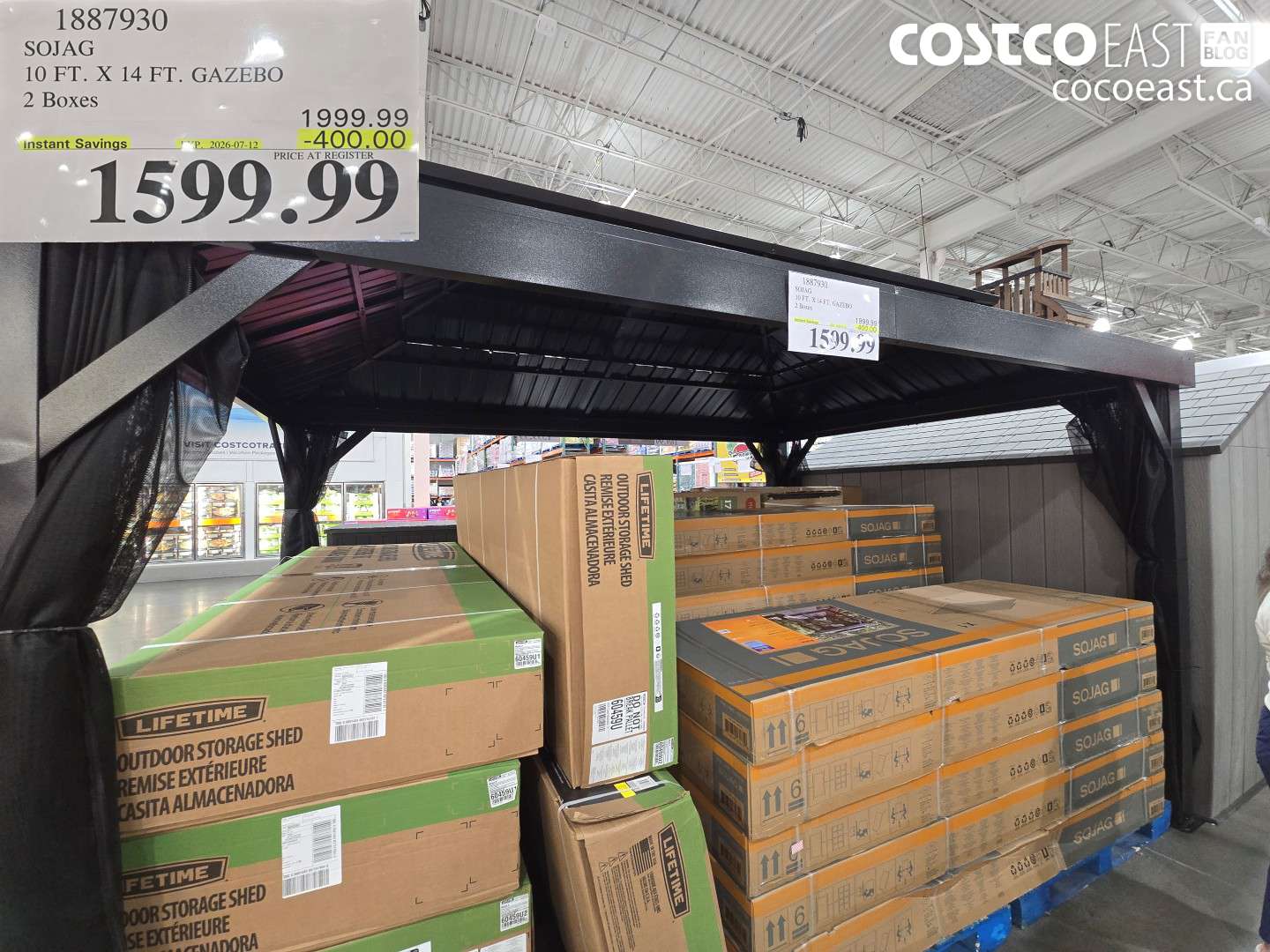 1887930 SOJAG 10 FT. X 14 FT. GAZEBO 2 BOXES ($400.00 INSTANT SAVINGS EXPIRES ON 2026-07-12) $1599.99