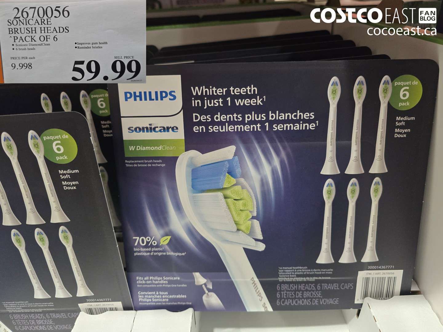 2670056 SONICARE BRUSH HEADS PACK OF 6 $59.99
