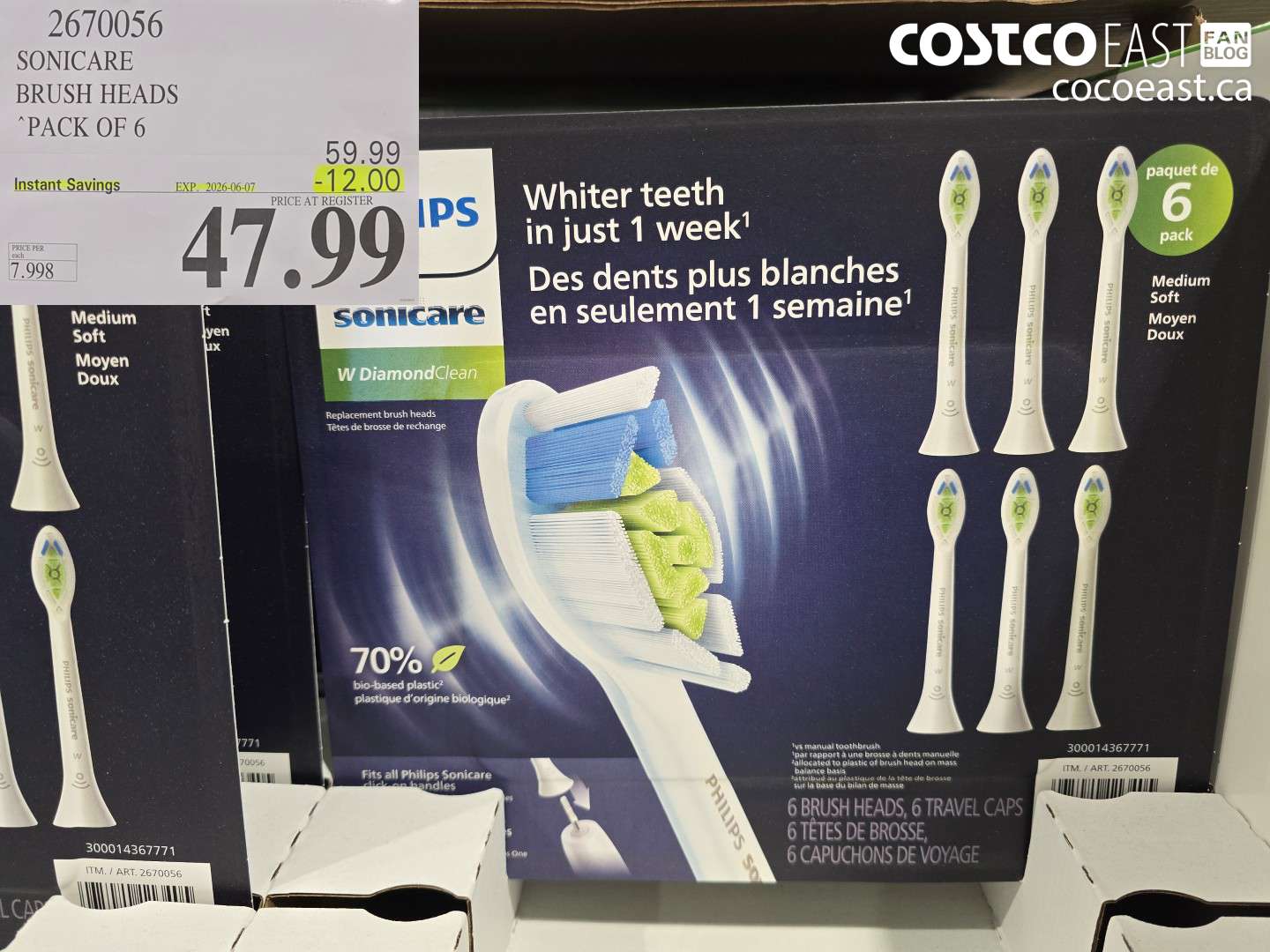 2670056 SONICARE BRUSH HEADS PACK OF 6 ($12.00 INSTANT SAVINGS EXPIRES ON 2026-06-07) $47.99