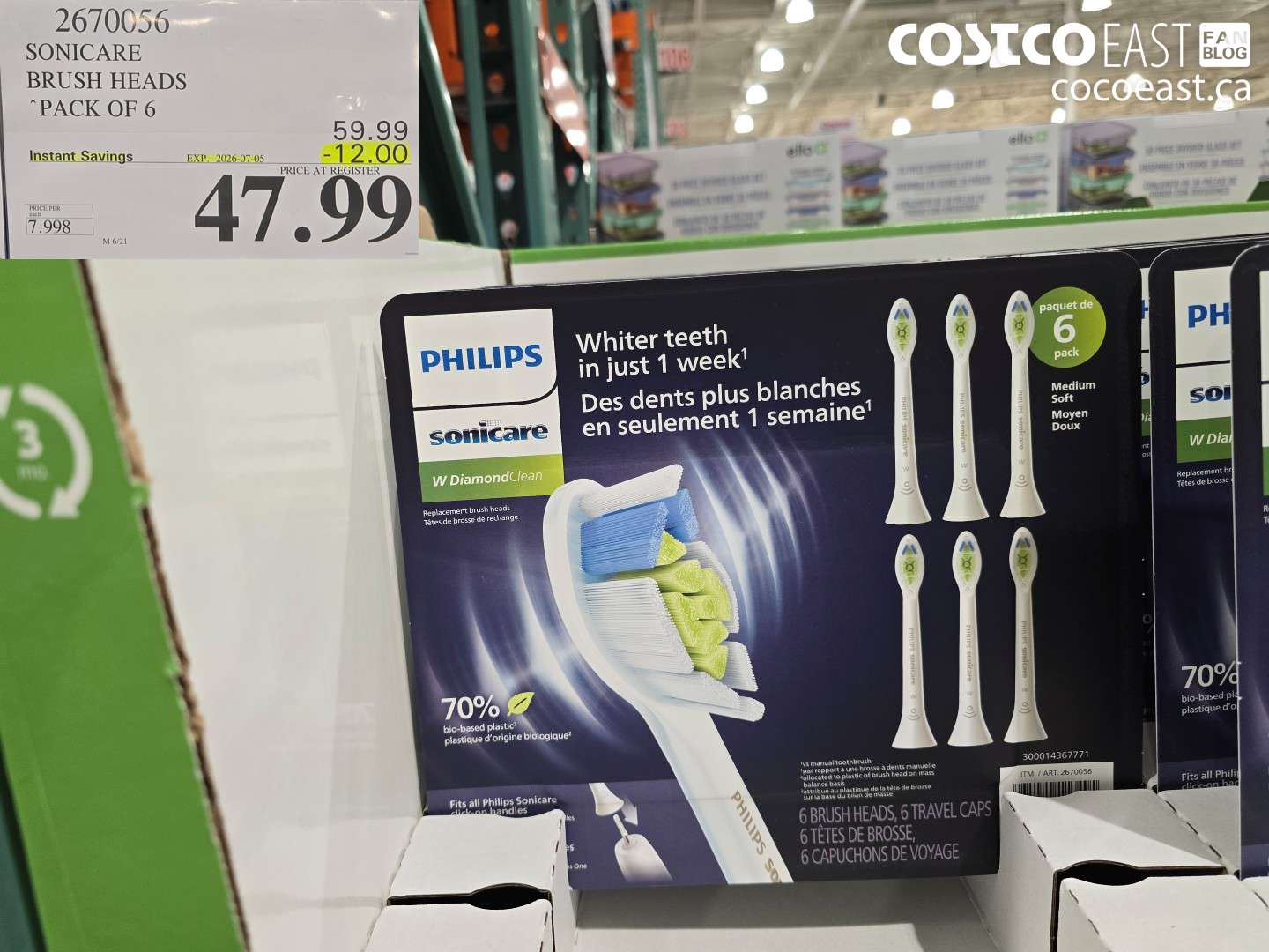 2670056 SONICARE BRUSH HEADS PACK OF 6 ($12.00 INSTANT SAVINGS EXPIRES ON 2026-07-05) $47.99