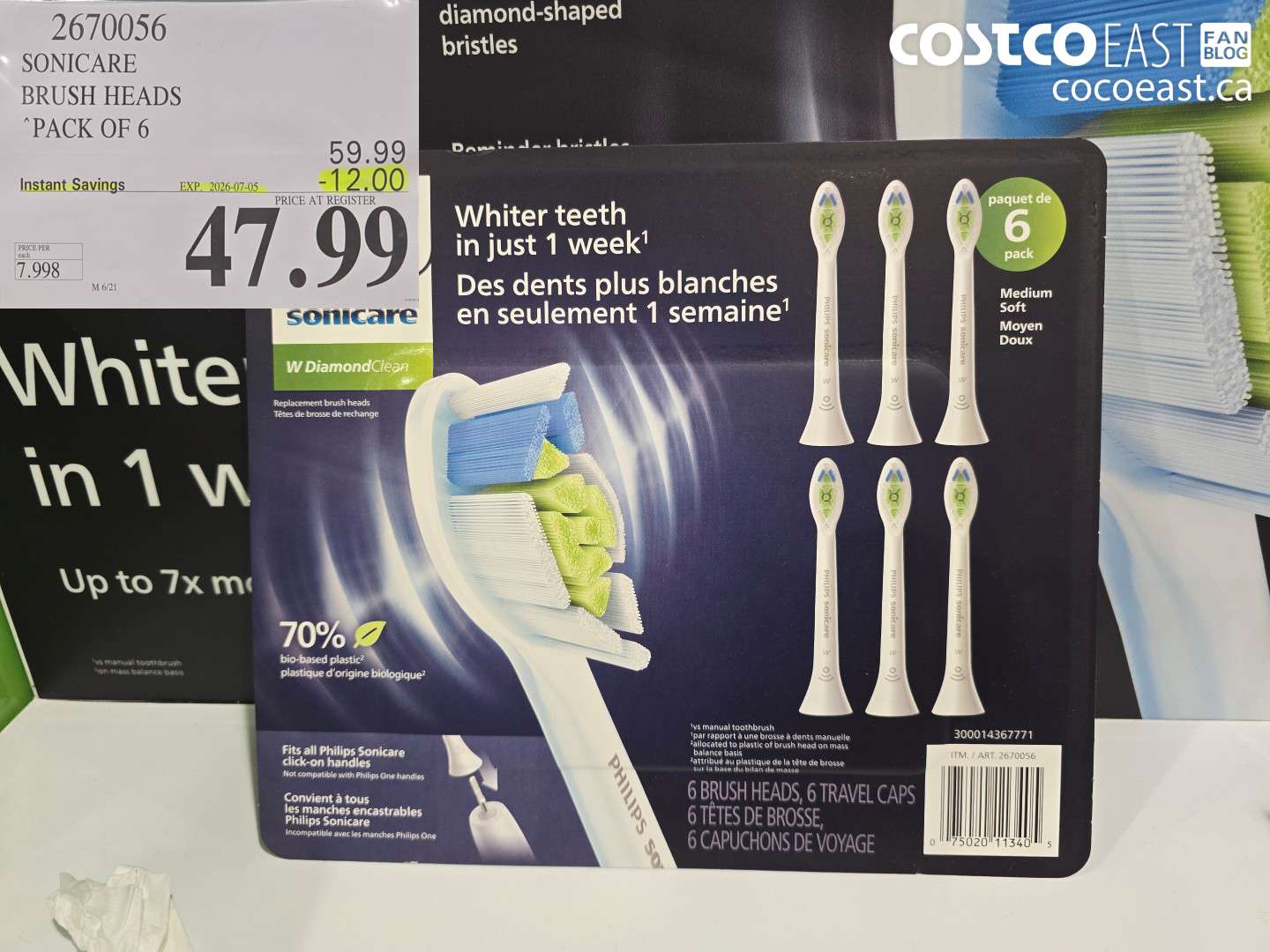 2670056 SONICARE BRUSH HEADS PACK OF 6 ($12.00 INSTANT SAVINGS EXPIRES ON 2026-07-05) $47.99