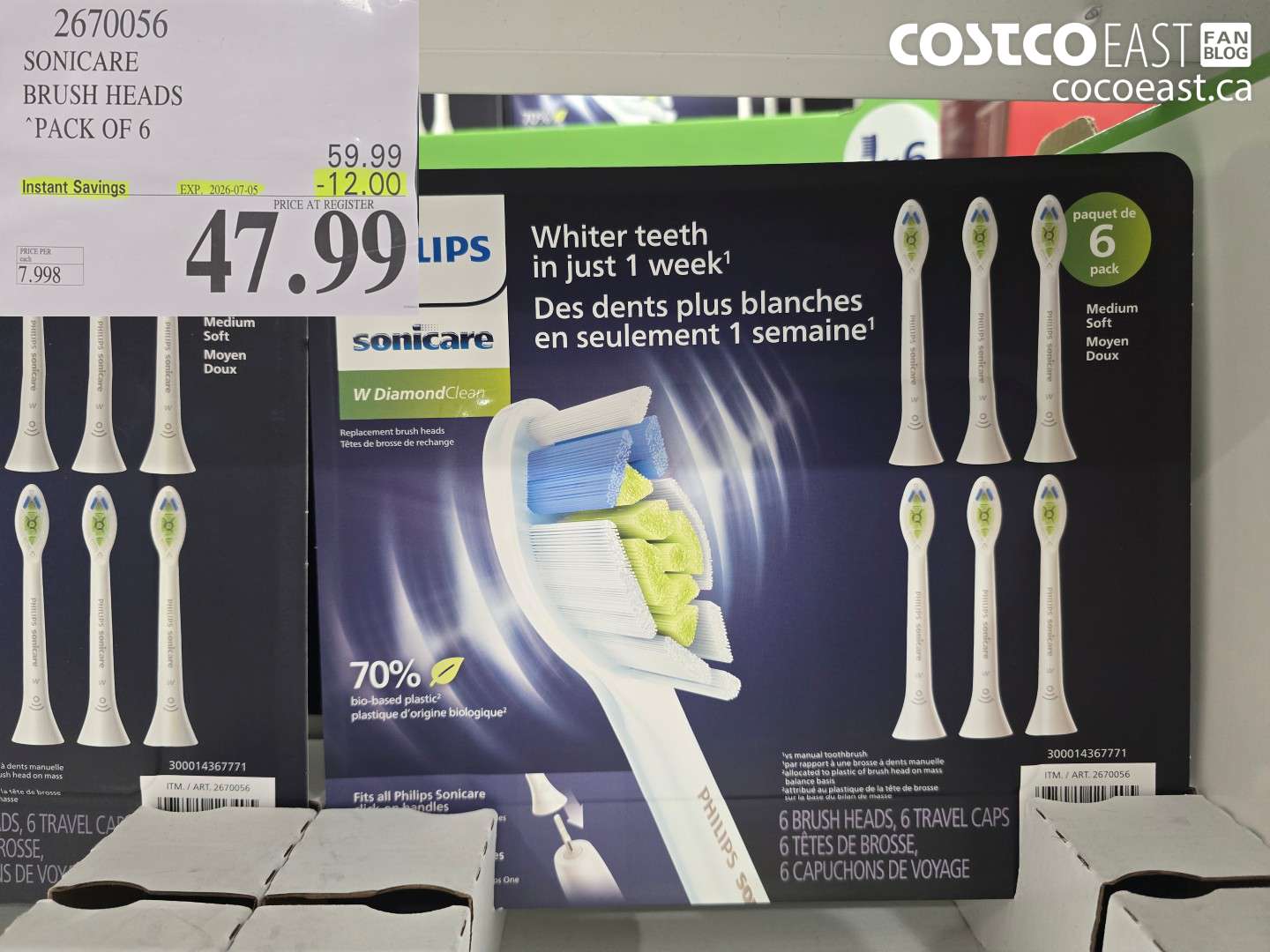 2670056 SONICARE BRUSH HEADS PACK OF 6 ($12.00 INSTANT SAVINGS EXPIRES ON 2026-07-05) $47.99