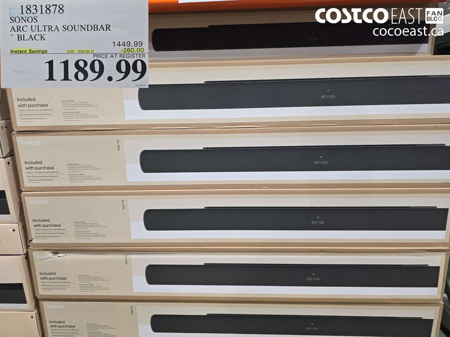1831878 SONOS ARC ULTRA SOUNDBAR BLACK ($260.00 INSTANT SAVINGS EXPIRES ON 2026-06-21) $1189.99