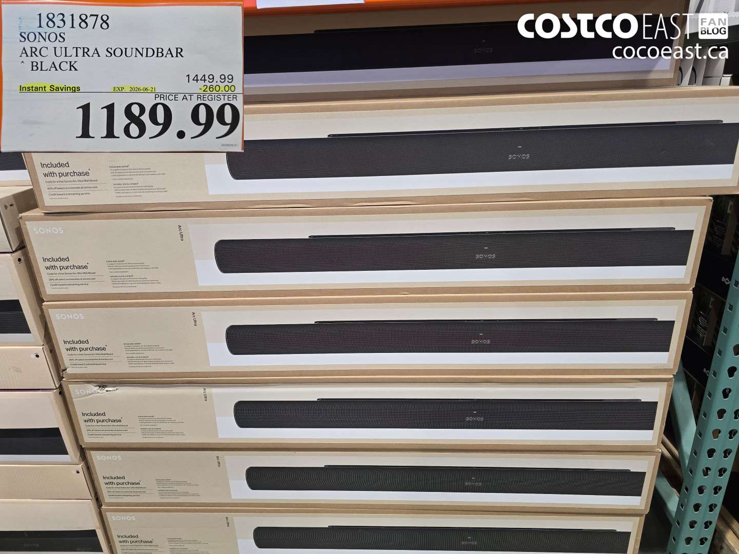 1831878 SONOS ARC ULTRA SOUNDBAR BLACK ($260.00 INSTANT SAVINGS EXPIRES ON 2026-06-21) $1189.99