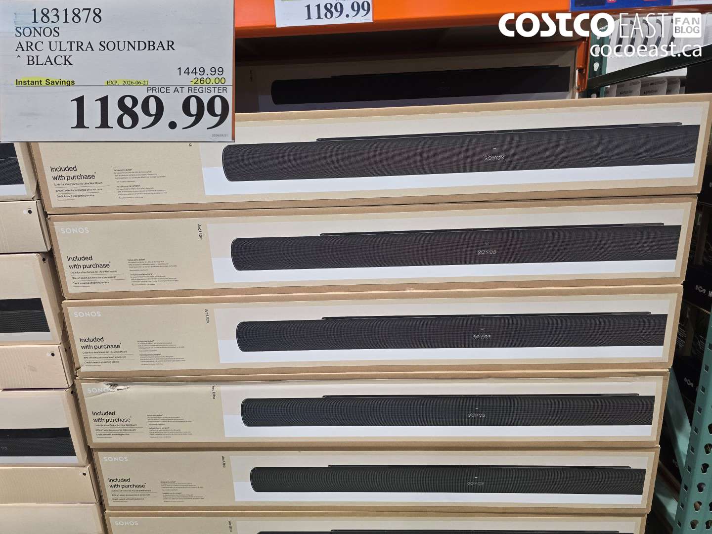 1831878 SONOS ARC ULTRA SOUNDBAR BLACK ($260.00 INSTANT SAVINGS EXPIRES ON 2026-06-21) $1189.99
