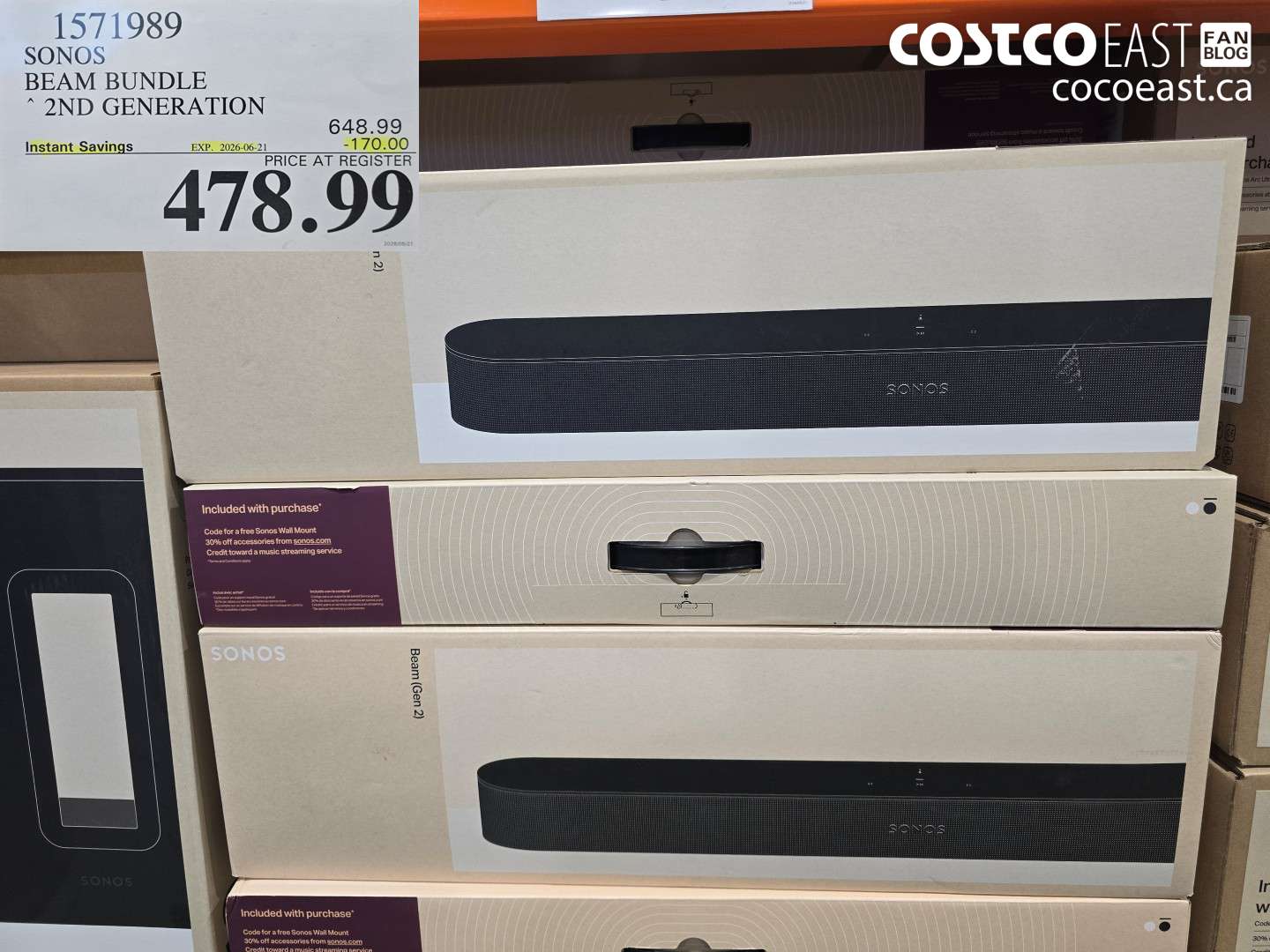 1571989 SONOS BEAM BUNDLE 2ND GENERATION ($170.00 INSTANT SAVINGS EXPIRES ON 2026-06-21) $478.99