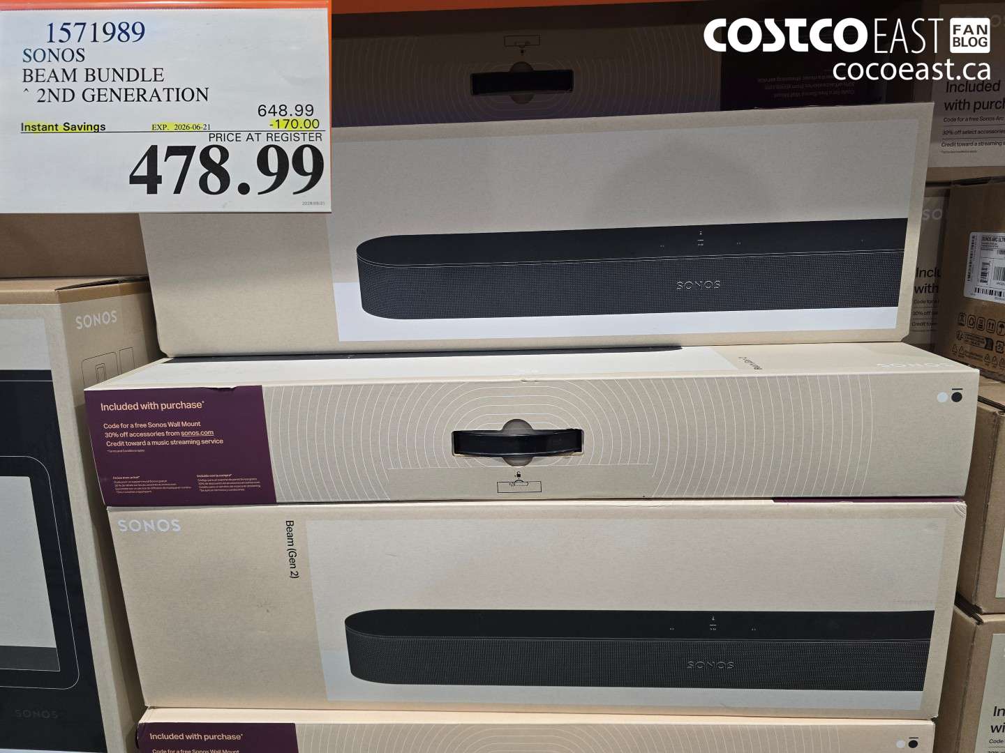 1571989 SONOS BEAM BUNDLE 2ND GENERATION ($170.00 INSTANT SAVINGS EXPIRES ON 2026-06-21) $478.99