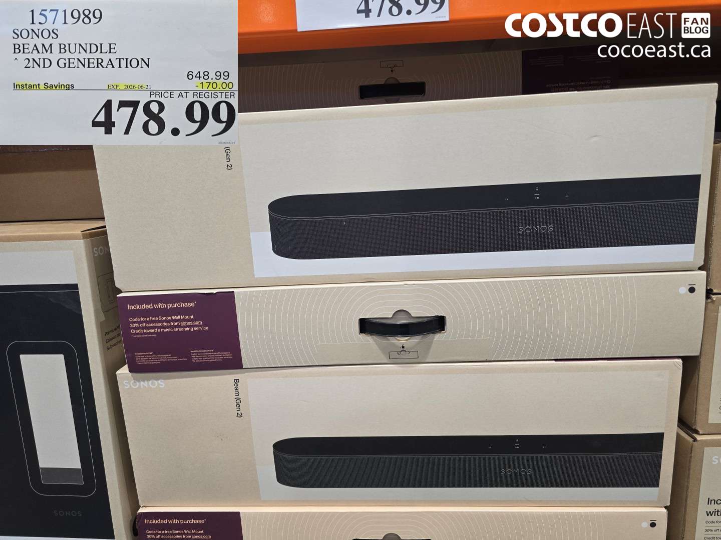 1571989 SONOS BEAM BUNDLE 2ND GENERATION ($170.00 INSTANT SAVINGS EXPIRES ON 2026-06-21) $478.99