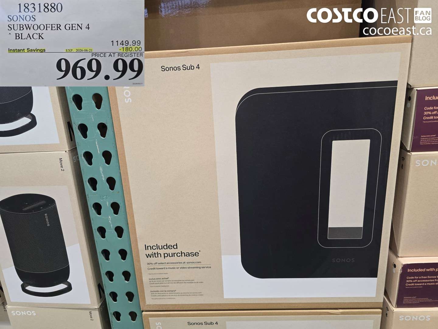 1831880 SONOS SUBWOOFER GEN 4 BLACK ($180.00 INSTANT SAVINGS EXPIRES ON 2026-06-21) $969.99