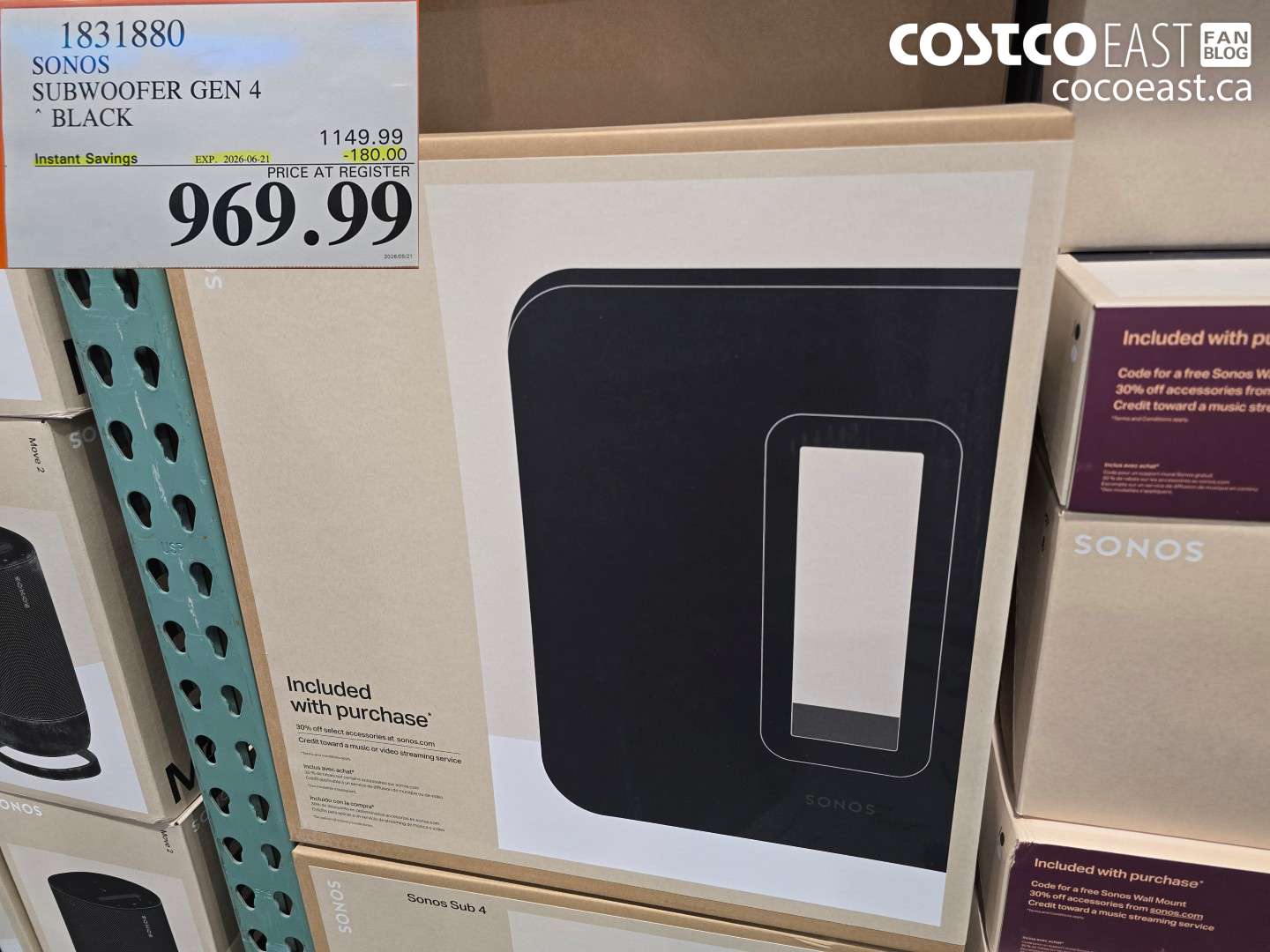 1831880 SONOS SUBWOOFER GEN 4 BLACK ($180.00 INSTANT SAVINGS EXPIRES ON 2026-06-21) $969.99
