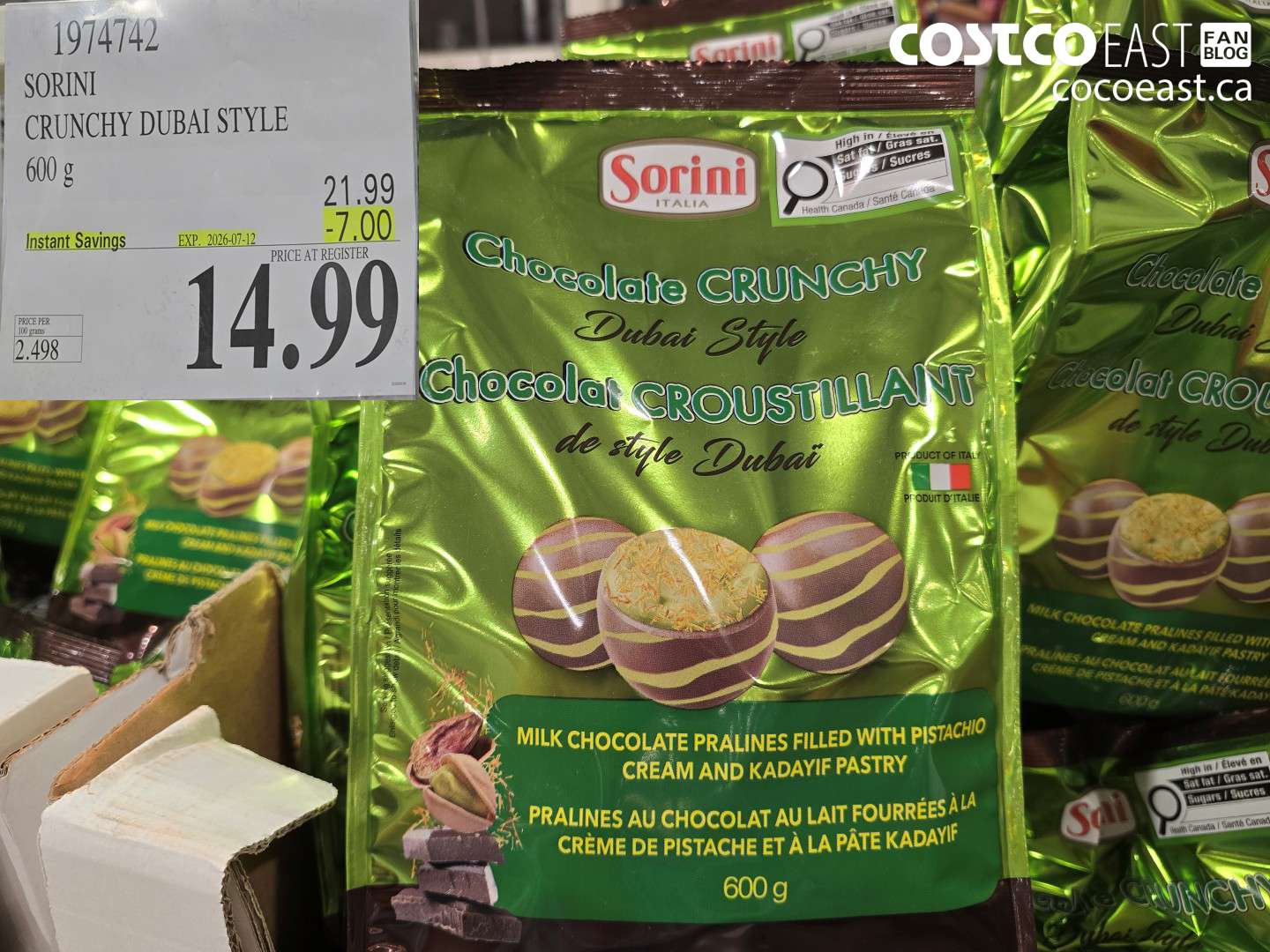 1974742 SORINI CRUNCHY DUBAI STYLE 600 G ($7.00 INSTANT SAVINGS EXPIRES ON 2026-07-12) $14.99