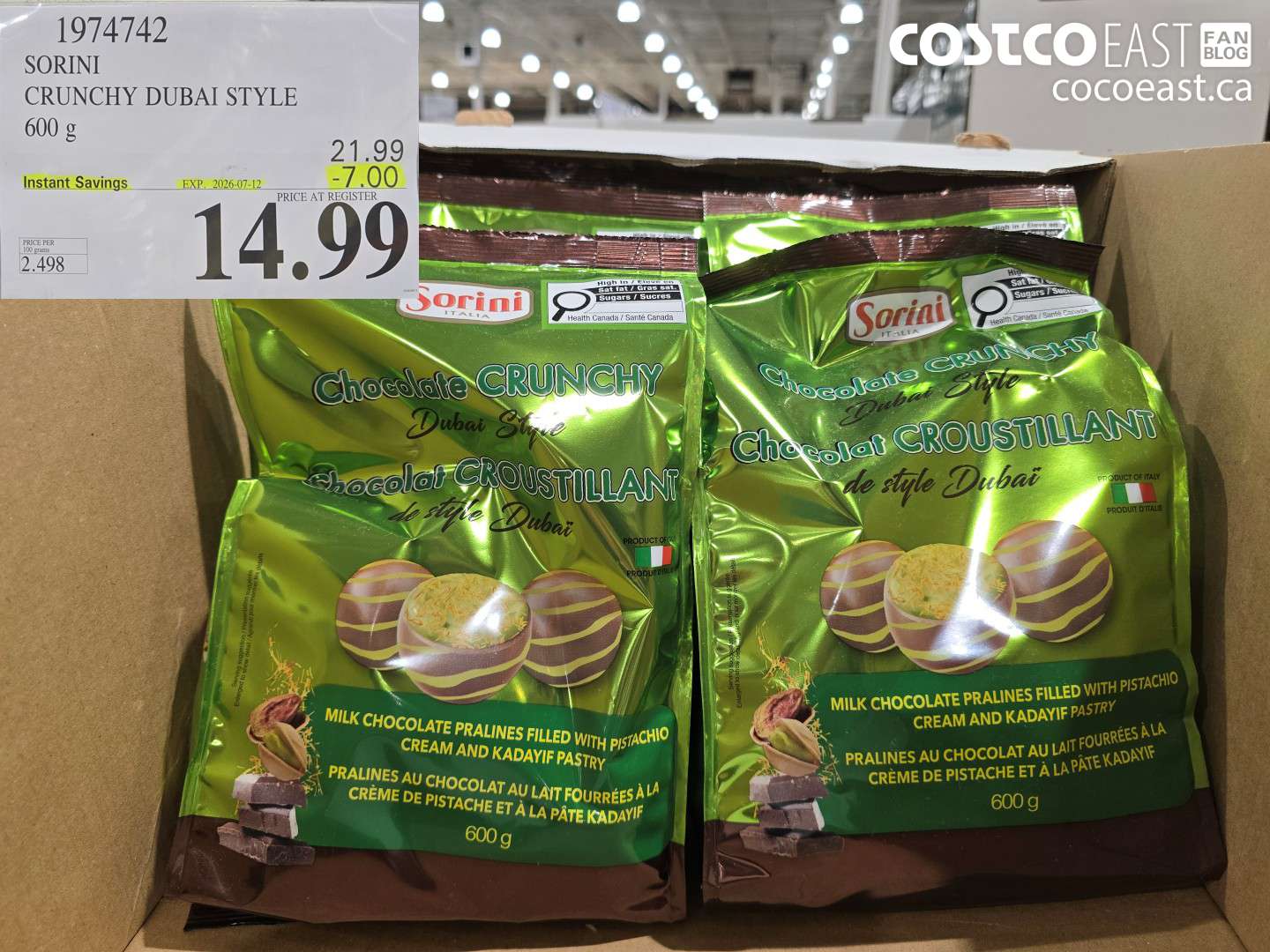 1974742 SORINI CRUNCHY DUBAI STYLE 600 G ($7.00 INSTANT SAVINGS EXPIRES ON 2026-07-12) $14.99