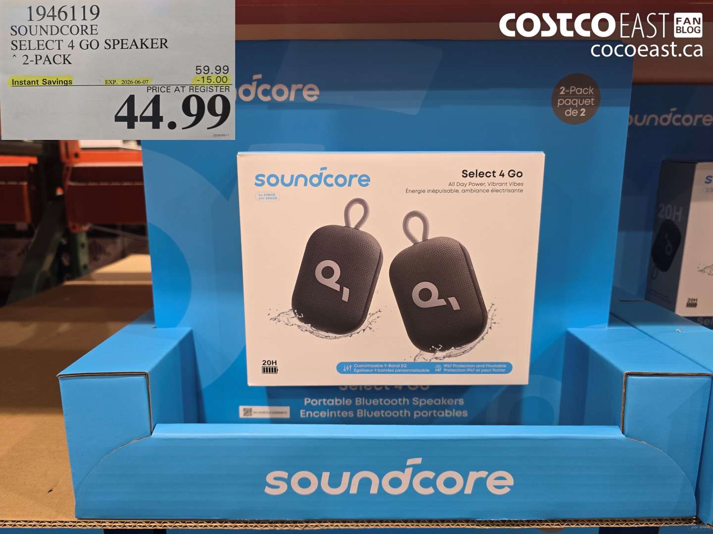 1946119 SOUNDCORE SELECT 4 GO SPEAKER 2-PACK ($15.00 INSTANT SAVINGS EXPIRES ON 2026-06-07) $44.99