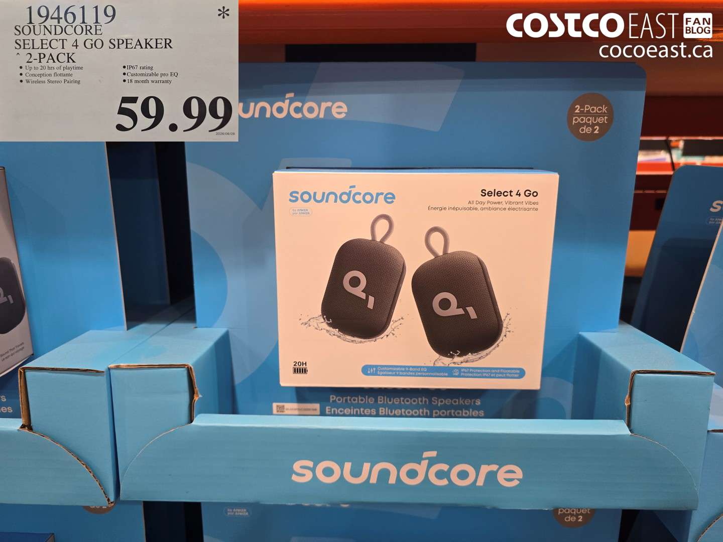 1946119 SOUNDCORE SELECT 4 GO SPEAKER 2-PACK $59.99