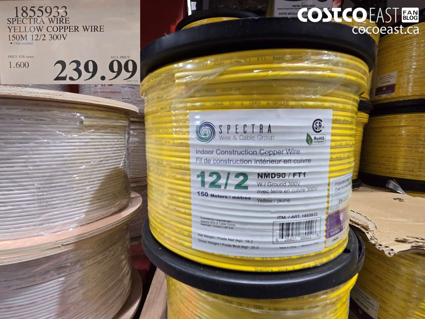 1855933 SPECTRA WIRE YELLOW COPPER WIRE 150M 12/2 300V $239.99