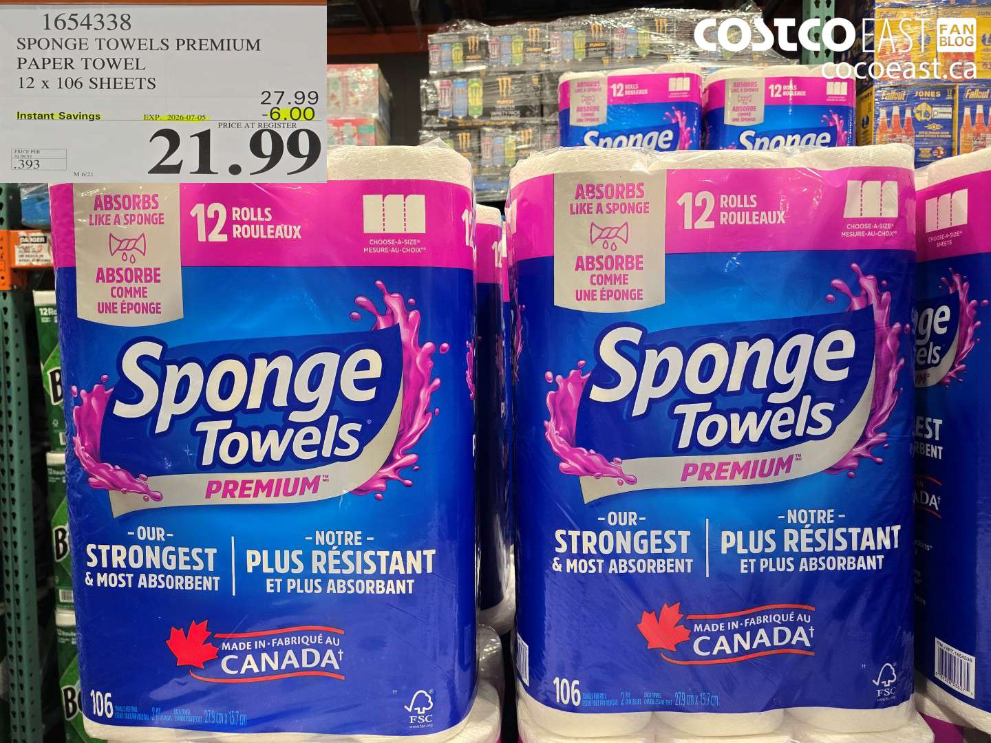 1654338 SPONGE TOWELS PREMIUM PAPER TOWEL 12 X 106 SHEETS ($6.00 INSTANT SAVINGS EXPIRES ON 2026-07-05) $21.99