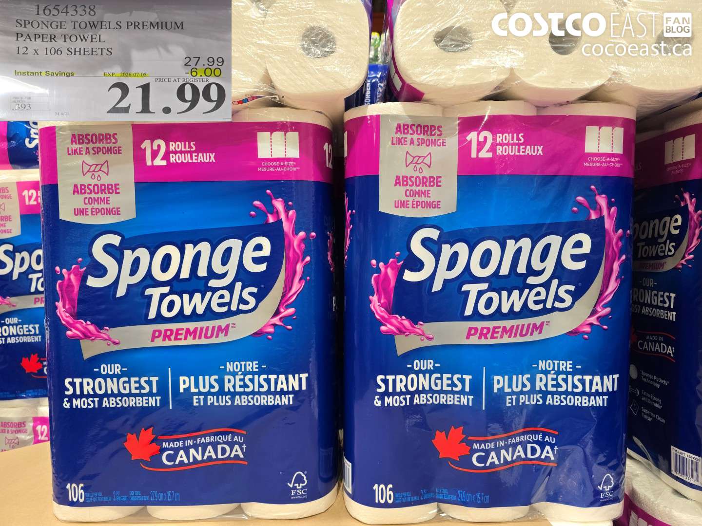 1654338 SPONGE TOWELS PREMIUM PAPER TOWEL 12 X 106 SHEETS ($6.00 INSTANT SAVINGS EXPIRES ON 2026-07-05) $21.99