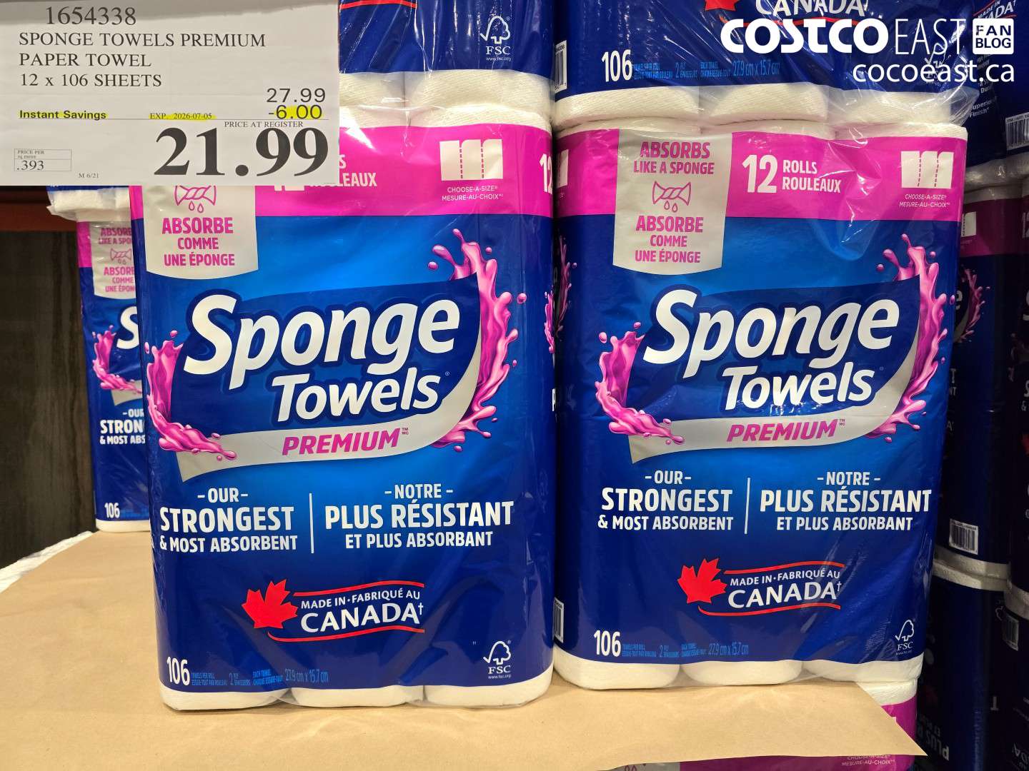 1654338 SPONGE TOWELS PREMIUM PAPER TOWEL 12 X 106 SHEETS ($6.00 INSTANT SAVINGS EXPIRES ON 2026-07-05) $21.99