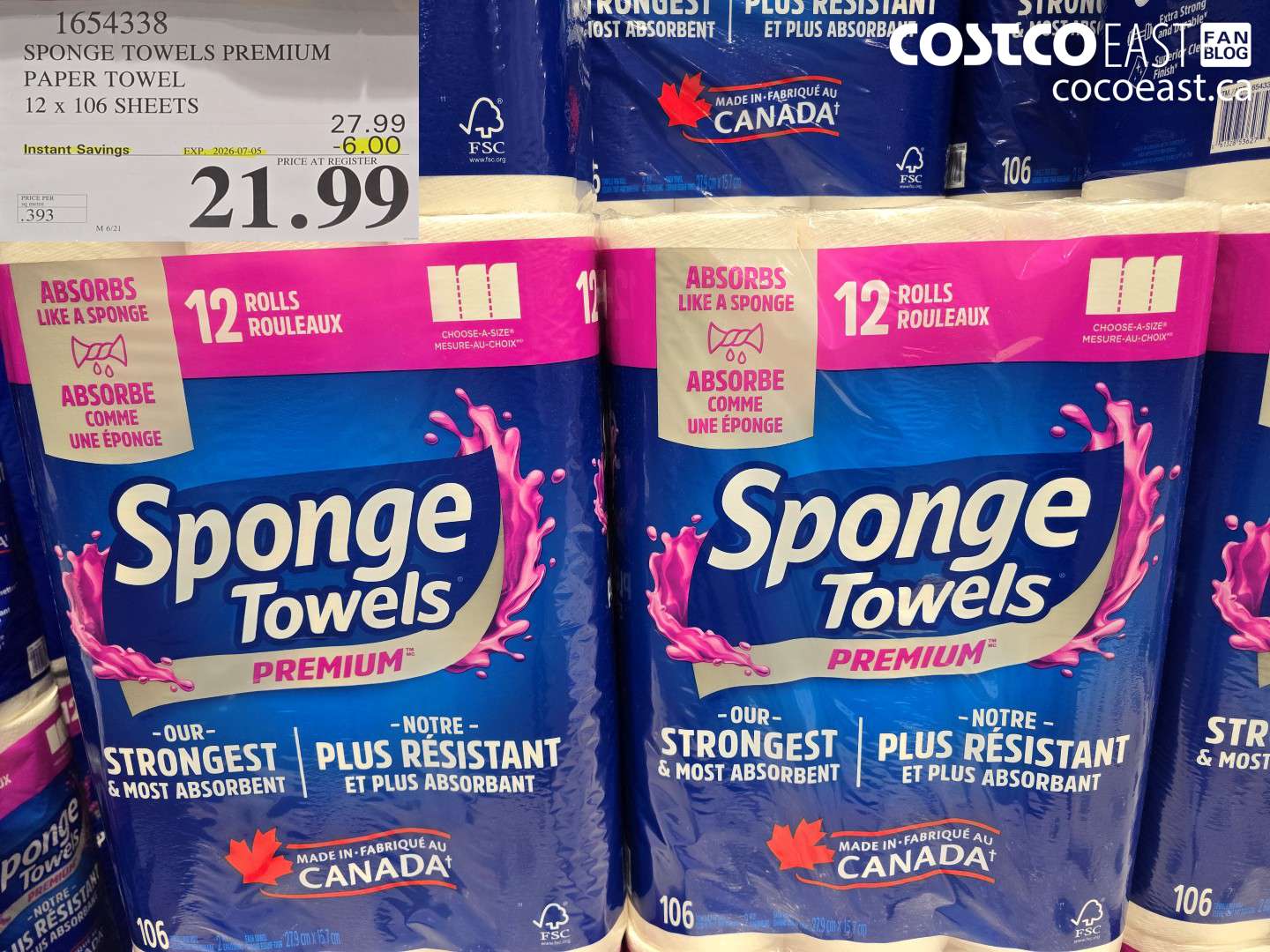 1654338 SPONGE TOWELS PREMIUM PAPER TOWEL 12 X 106 SHEETS ($6.00 INSTANT SAVINGS EXPIRES ON 2026-07-05) $21.99