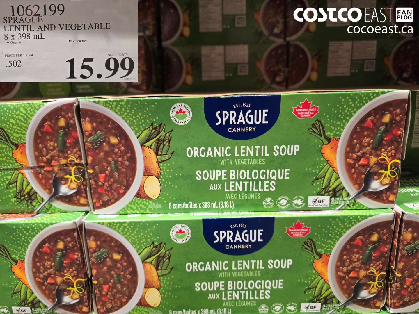 1062199 SPRAGUE LENTIL AND VEGETABLE 8 X 398 ML $15.99