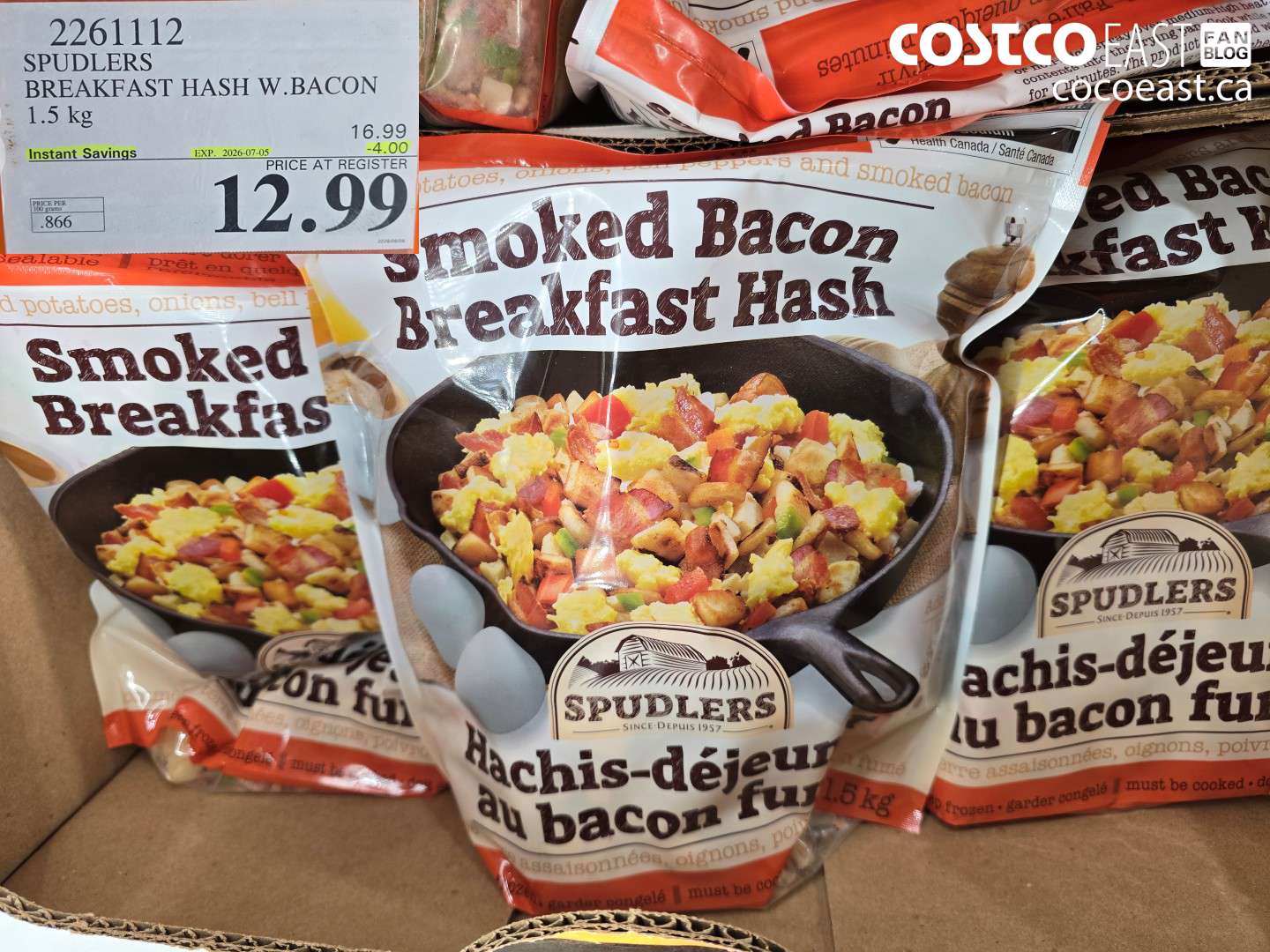 2261112 SPUDLERS BREAKFAST HASH W.BACON 1.5 KG ($4.00 INSTANT SAVINGS EXPIRES ON 2026-07-05) $12.99