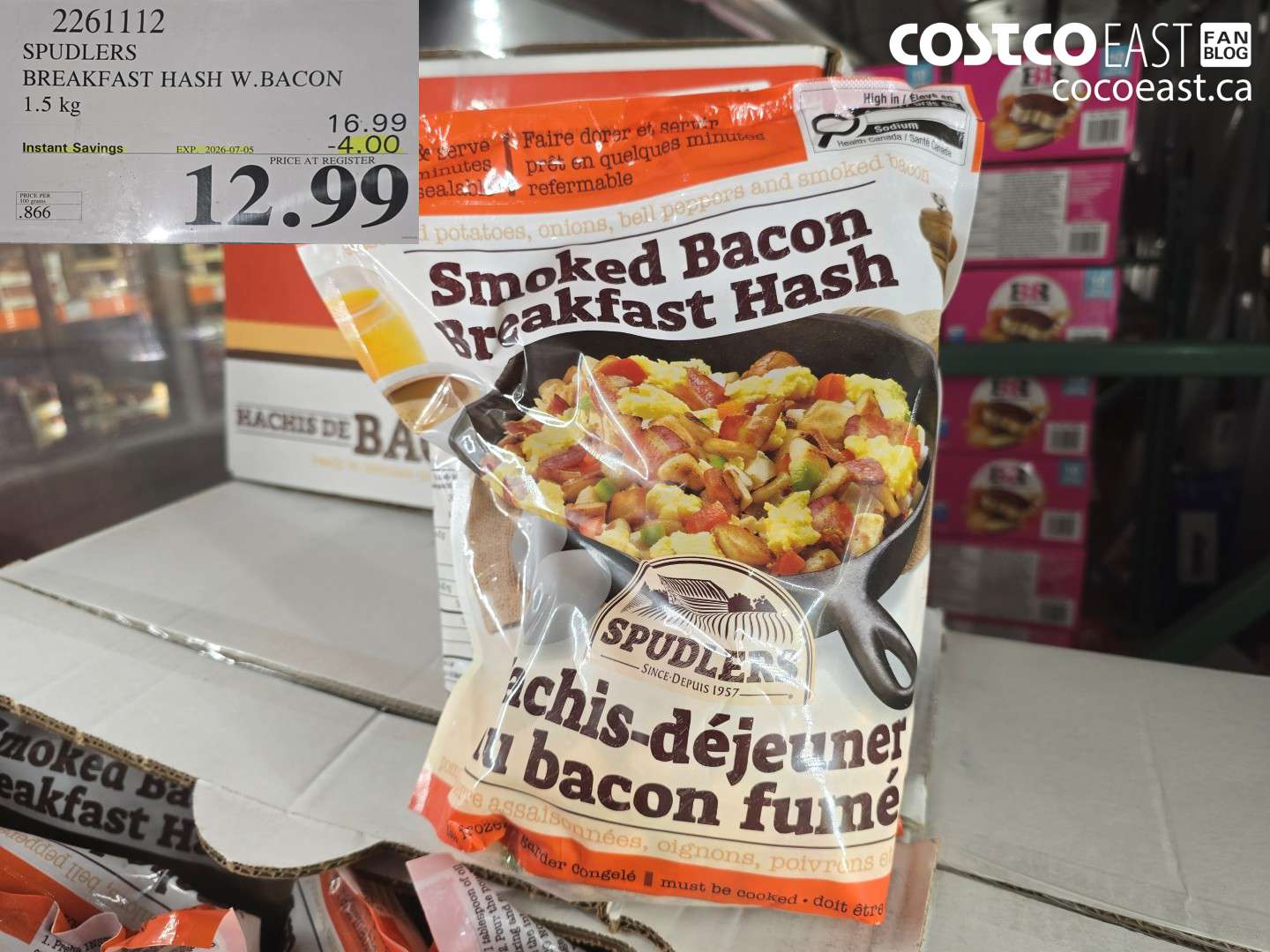 2261112 SPUDLERS BREAKFAST HASH W. BACON 1.5 KG ($4.00 INSTANT SAVINGS EXPIRES ON 2026-07-05) $12.99