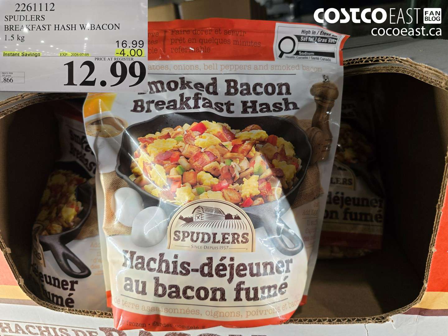 2261112 SPUDLERS BREAKFAST HASH W. BACON 1.5 KG ($4.00 INSTANT SAVINGS EXPIRES ON 2026-07-05) $12.99