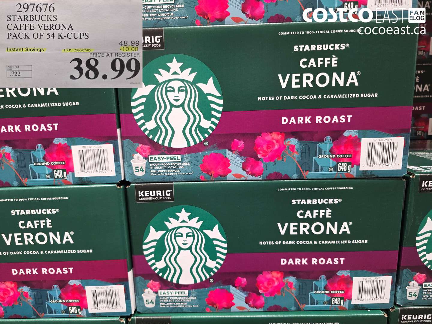 297676 STARBUCKS CAFFEE VERONA PACK OF 54 K-CUPS ($10.00 INSTANT SAVINGS EXPIRES ON 2026-07-05) $38.99