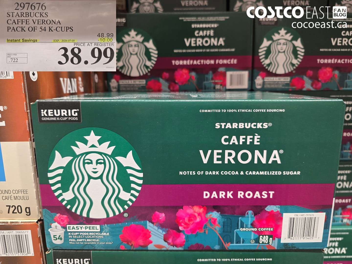 297676 STARBUCKS CAFFE VERONA PACK OF 54 K-CUPS ($10.00 INSTANT SAVINGS EXPIRES ON 2026-07-05) $38.99